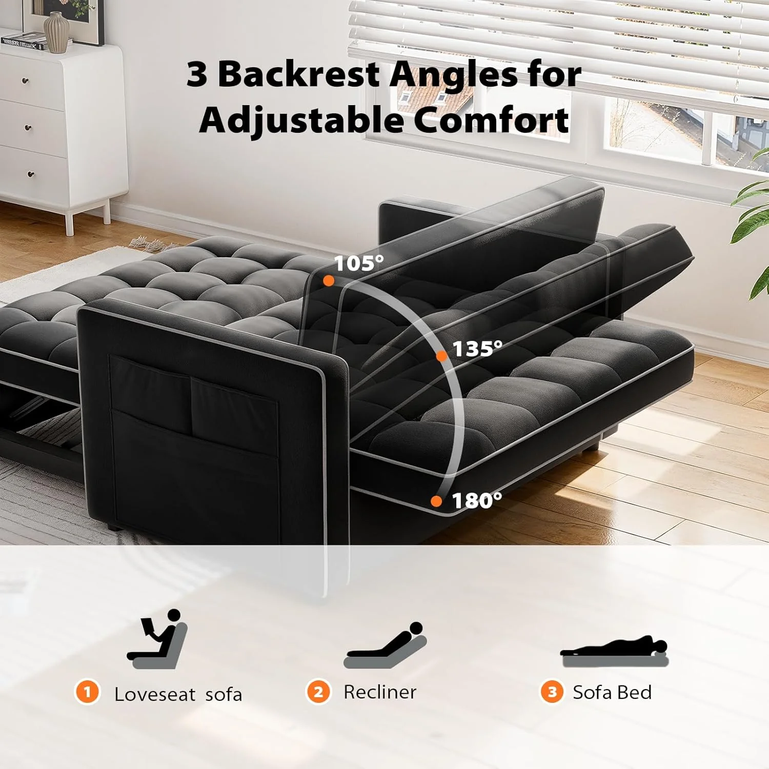 3 in 1 Convertible Sleeper Sofa Bed