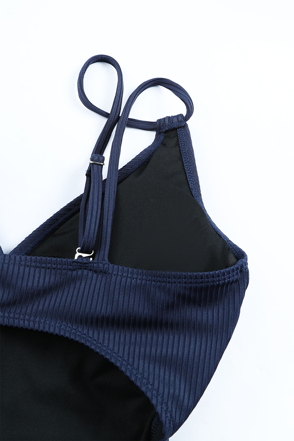 Blue Adjustable Straps Ribbed Knit One Piece Swimsuit