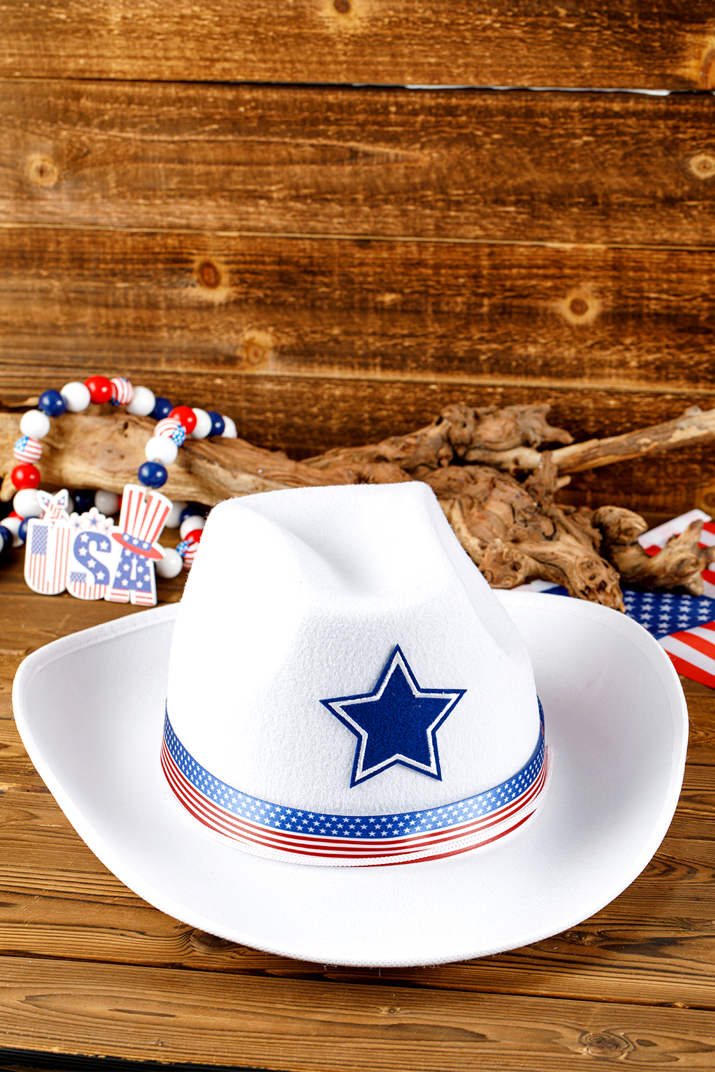 White American Flag Theme Print Wide Brim Cowboy Hat