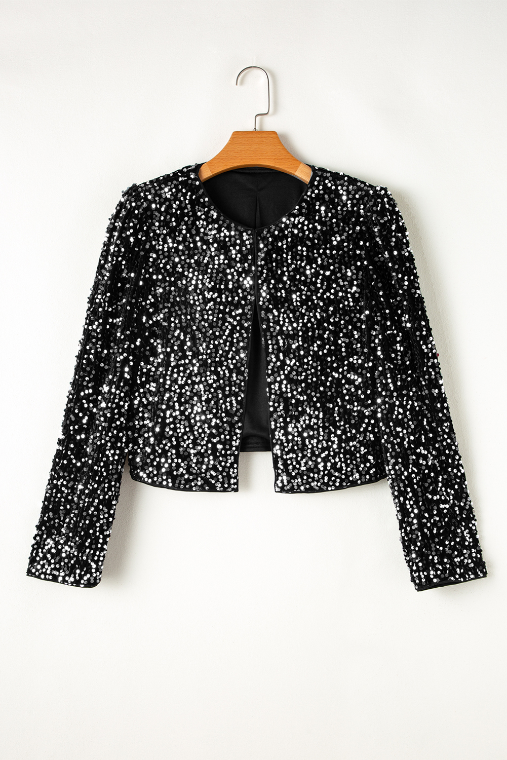 Golden Fleece Sequined Open Front Cropped Jacket