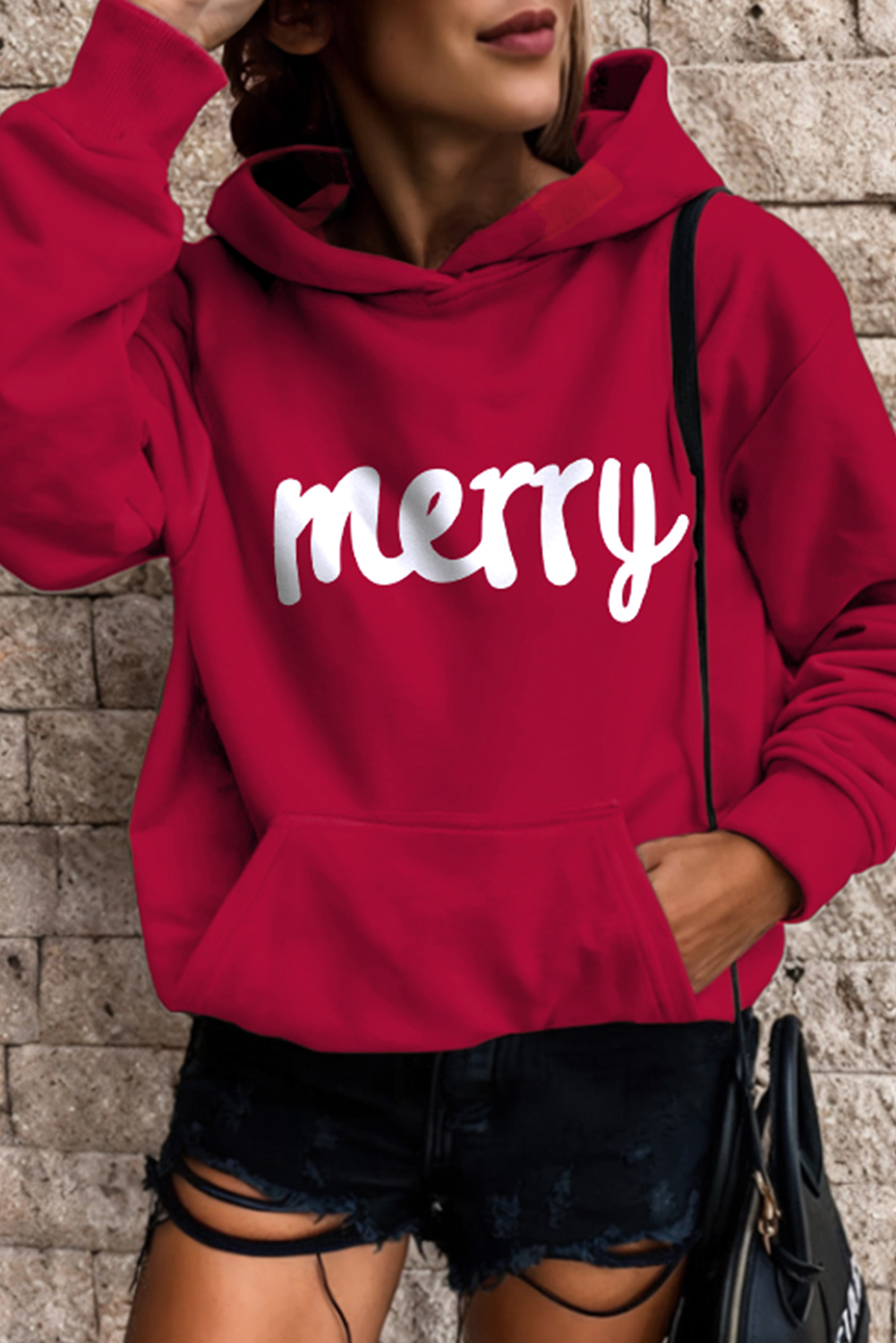 Red Loose Kangaroo Pocket Hoodie