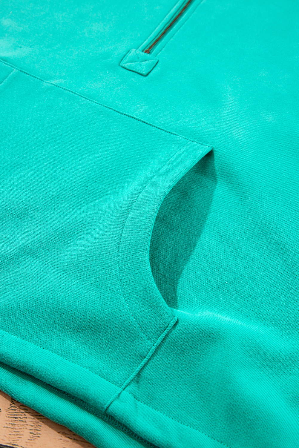 Bonbon Fleece Lined Half Zipper Kangaroo Pockets Loose Hoodie
