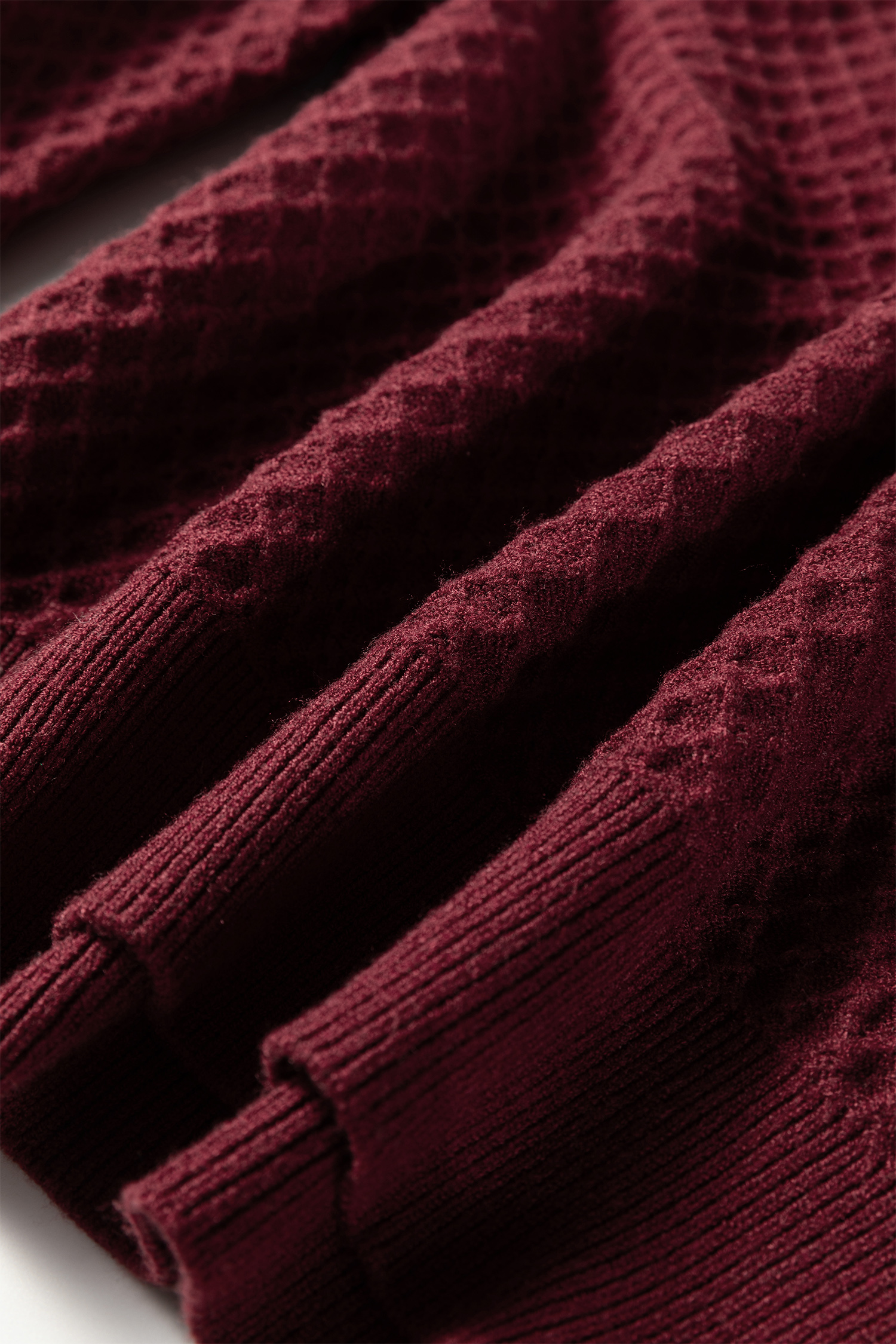 Burgundy  Contrast Lace Frilled Trim Raglan Sleeve Sweater