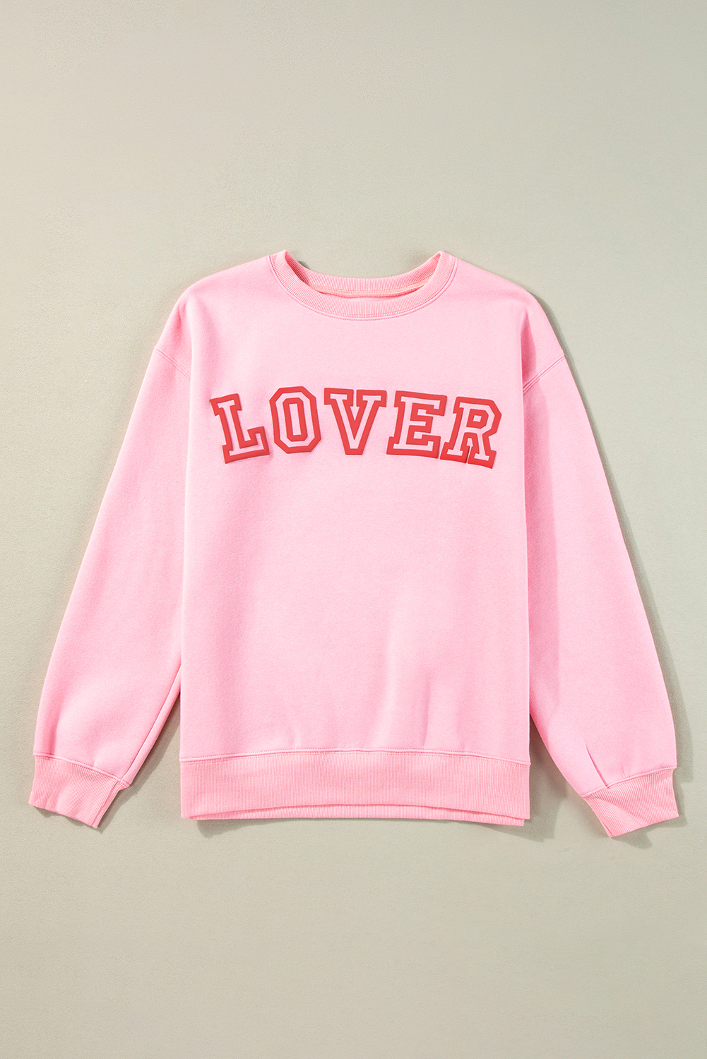 Pink LOVER Puff Print Drop Shoulder Pullover Sweatshirt
