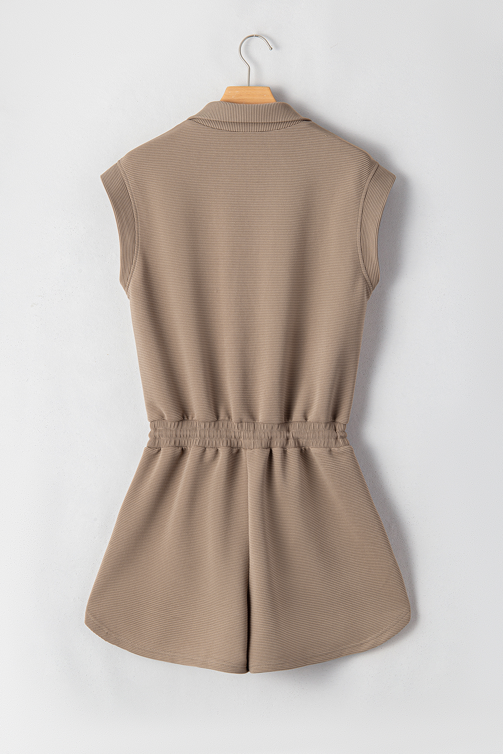 Black French Terry Zipped Collar Sleeveless Drawstring Waist Mini Dress