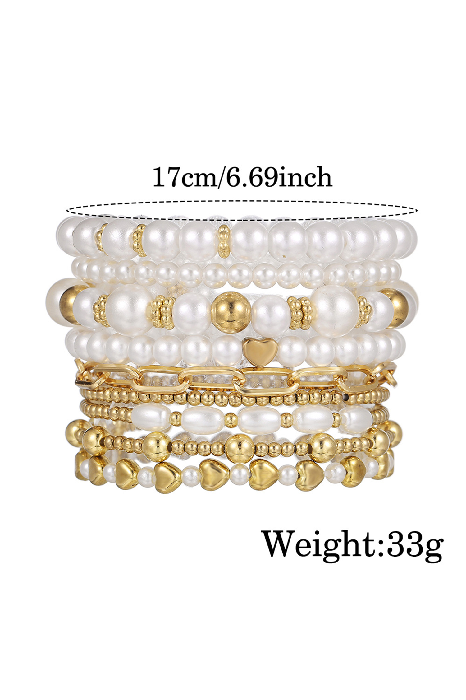 Gold 9-Piece Mixed Faux Pearl Bead Stretch Bracelet Set