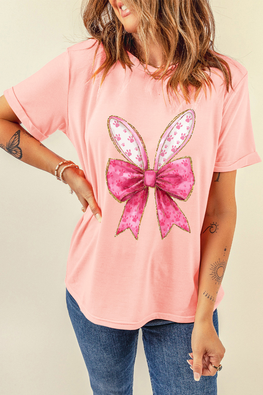 White Easter Egg Bow Bunny Ear Printed T Shirt