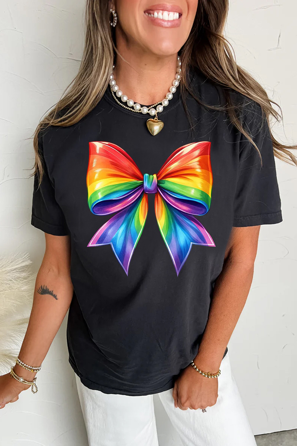 Black Pride Bow Graphic Round Neck T Shirt