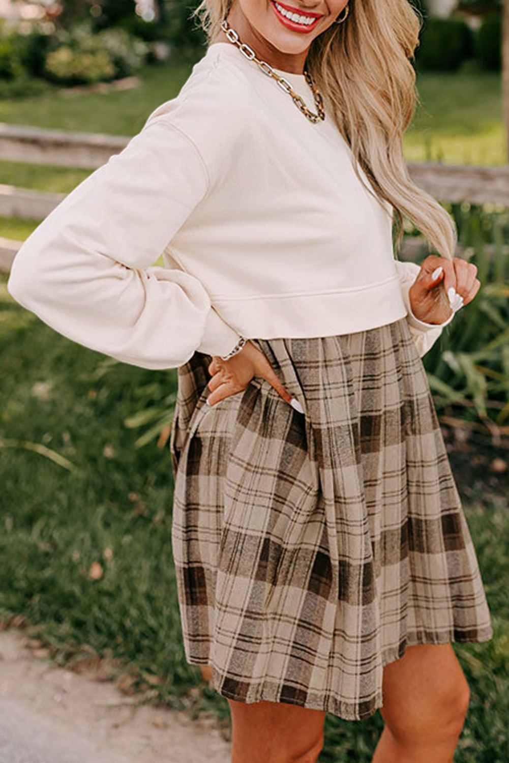Pale Khaki Sweatshirt Poplin Mini Dress