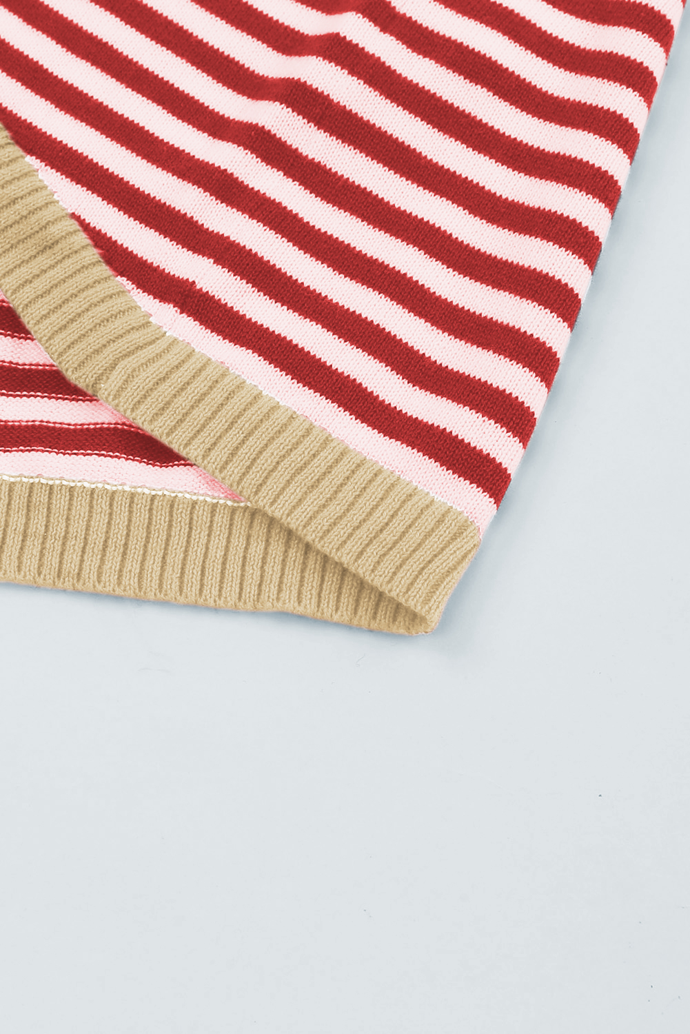 Fiery Red Striped Contrast Trimmed Drop Shoulder Sweater