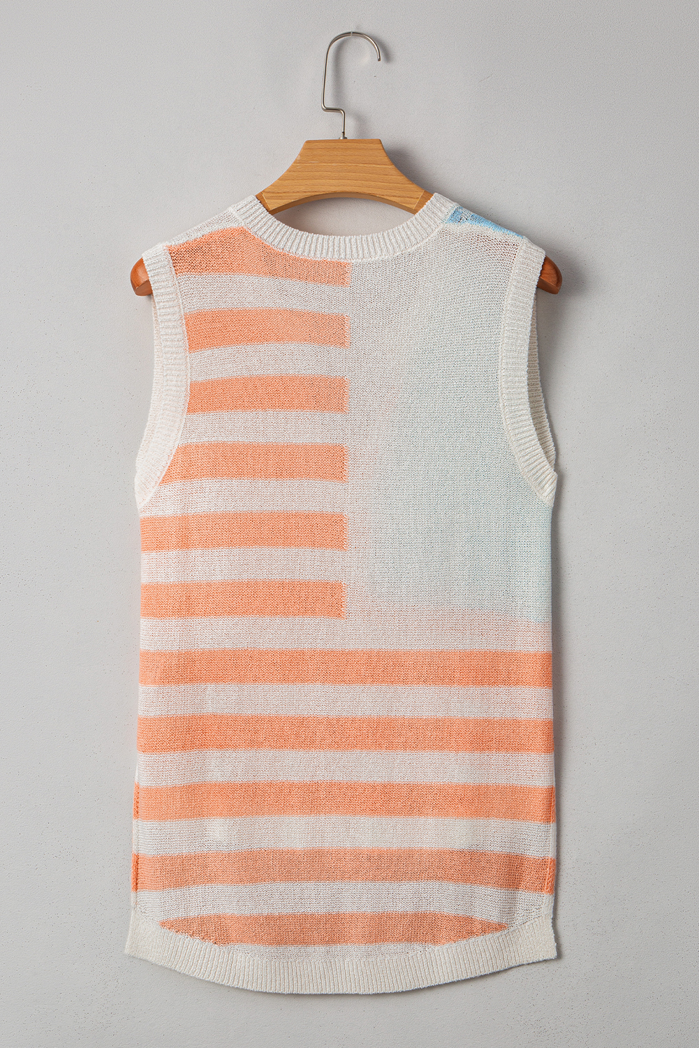 Beige USA Flag Notched Neckline Loose Sweater Vest