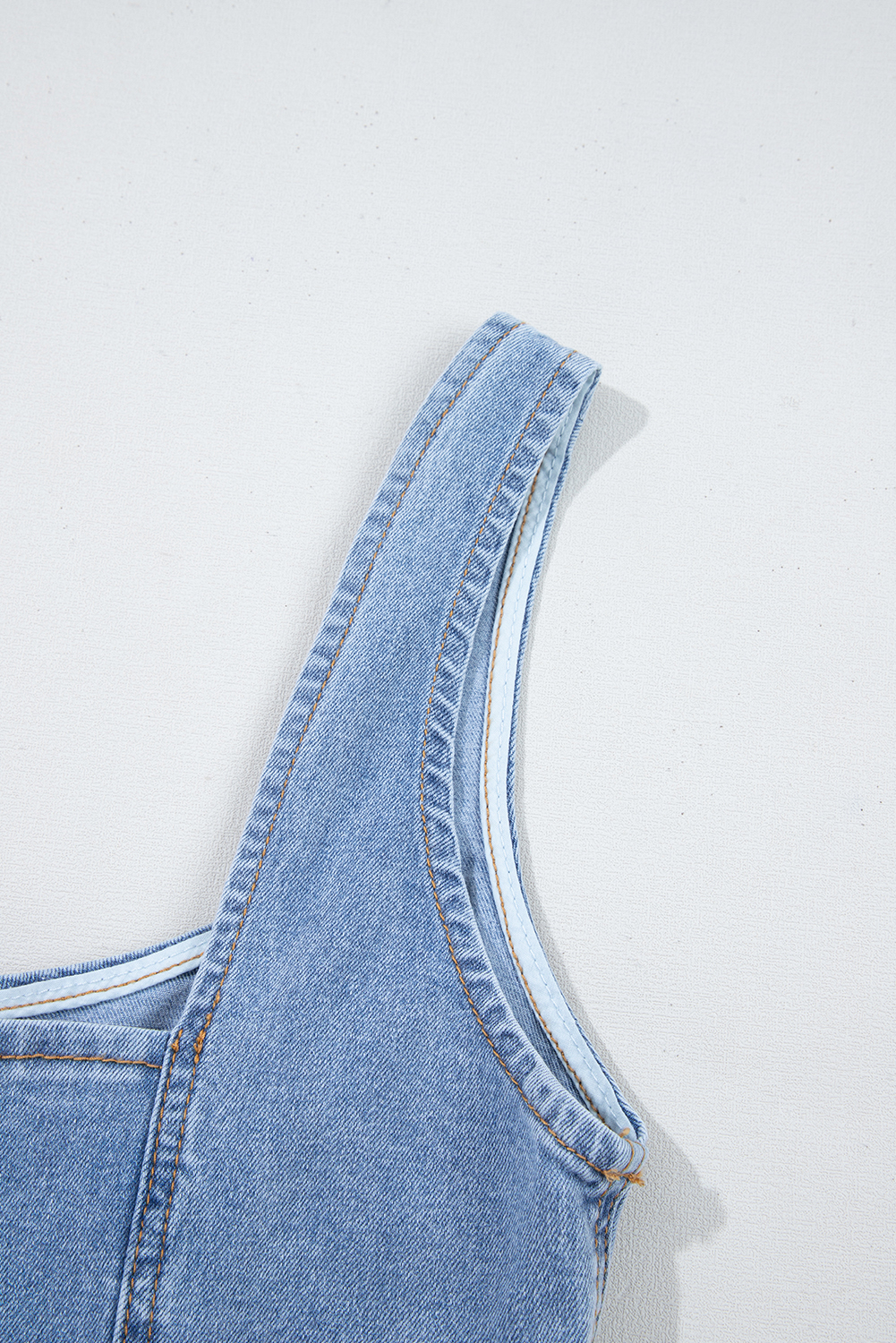 Beau Blue Seamed Zipper Square Neck Sleeveless Denim Mini Dress