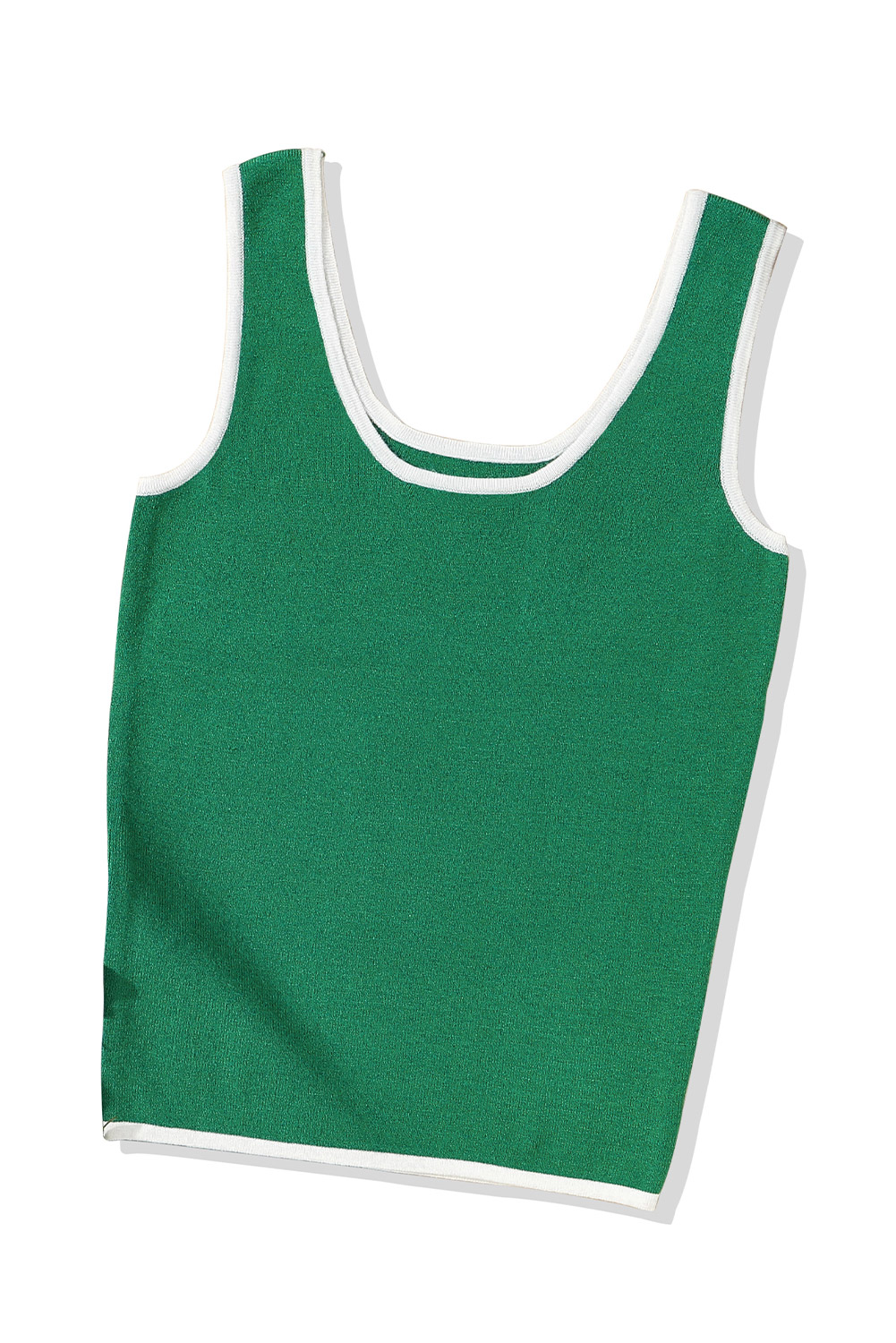 Dark Green Lightweight Ribbed Knit Contrast Trim Sweater Vest