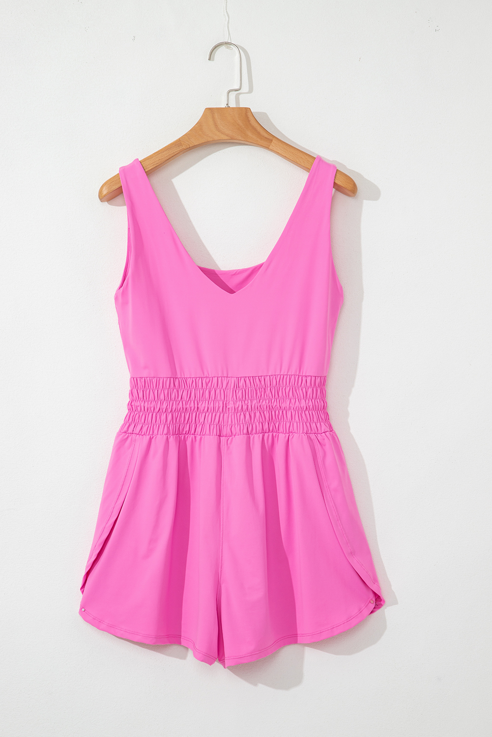 Black Plain Sleeveless Loop Drawstring Cinched Waist Romper