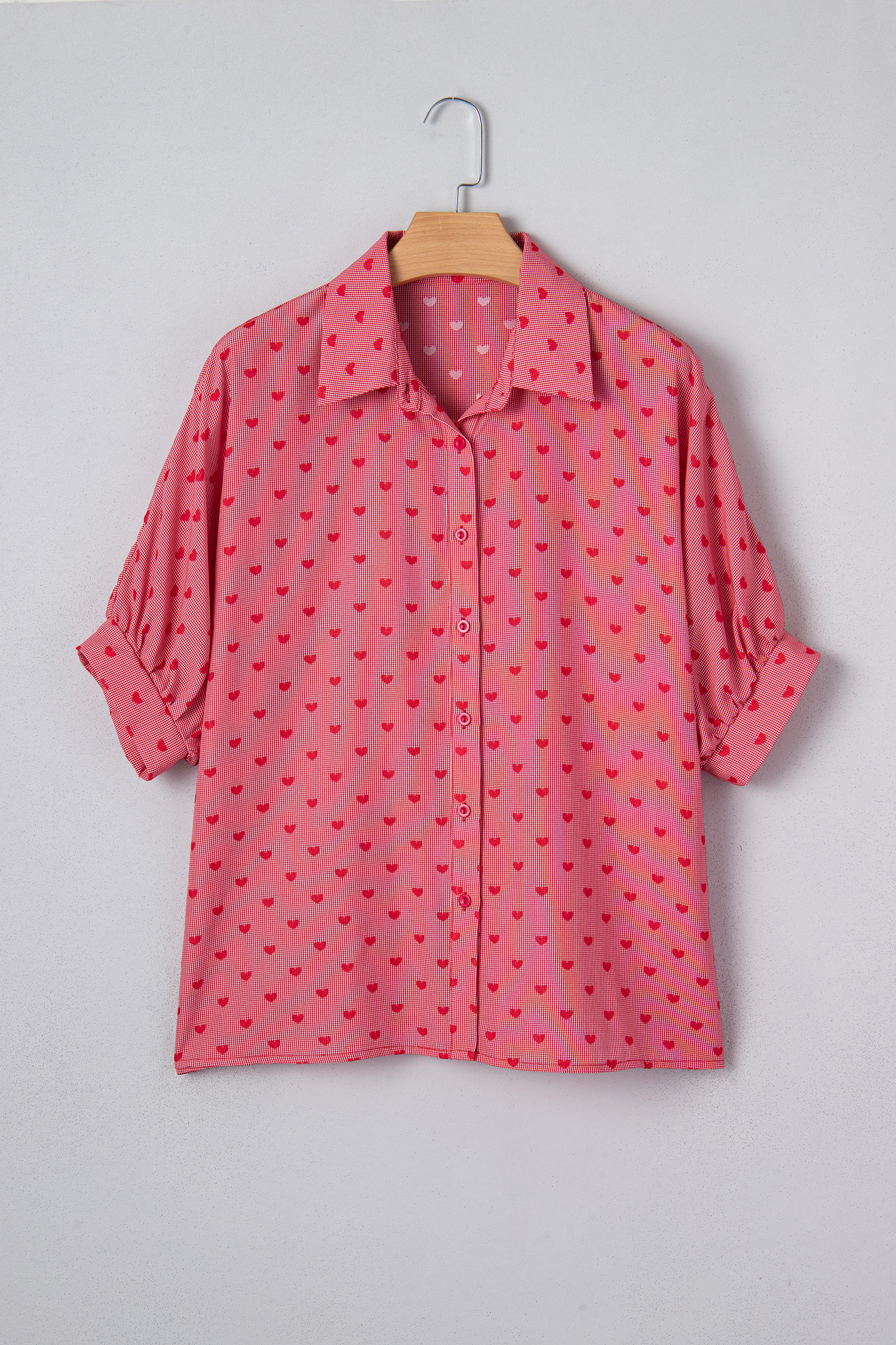 Red Heart Shape Print Half Sleeve Loose Valentine Shirt