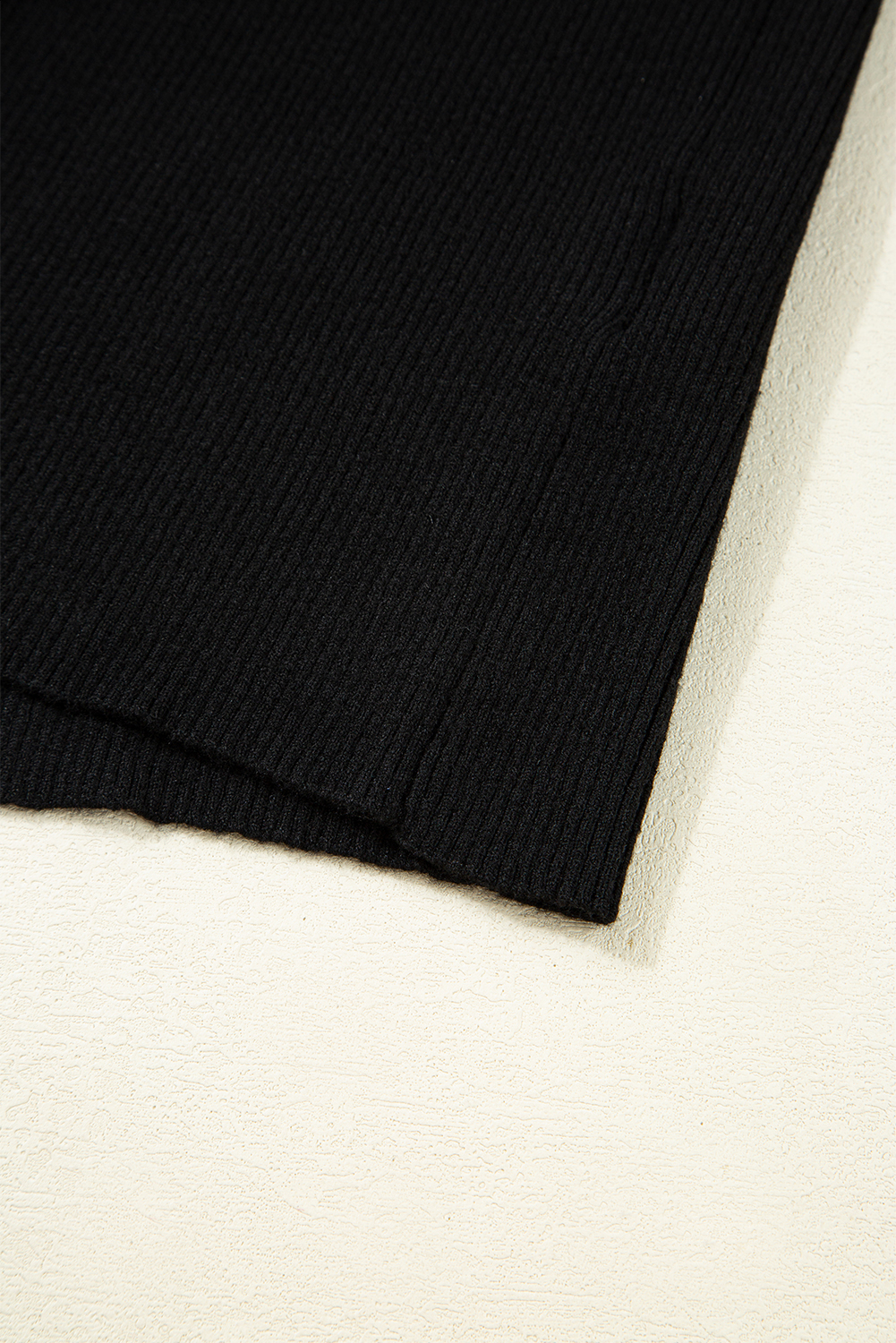 Black Ribbed Knit Cold Shoulder Sweater