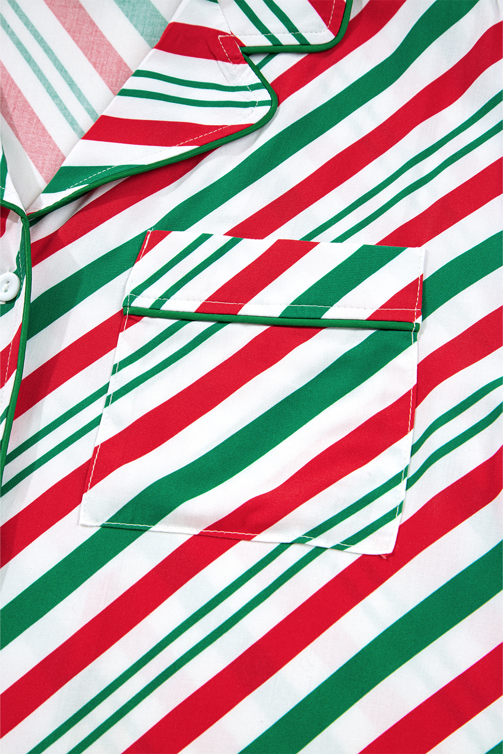 Green Stripe Contrast Velvet Ribbon Knot Christmas 2pcs Pajama Set