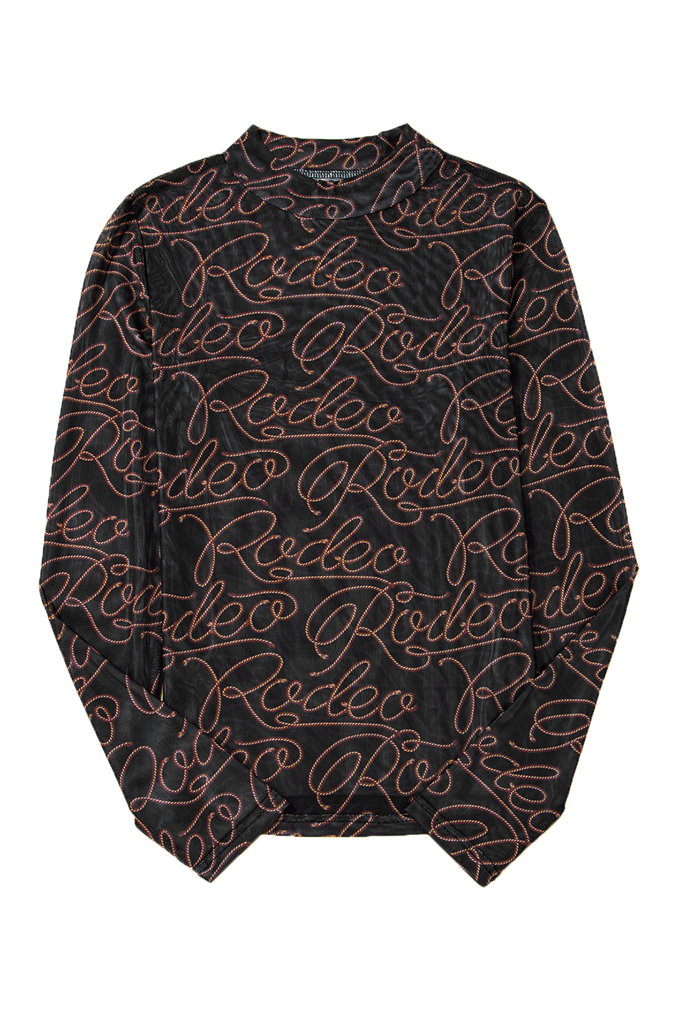 Brown Rodeo Print Round Neck Slim Fit Mesh T Shirt