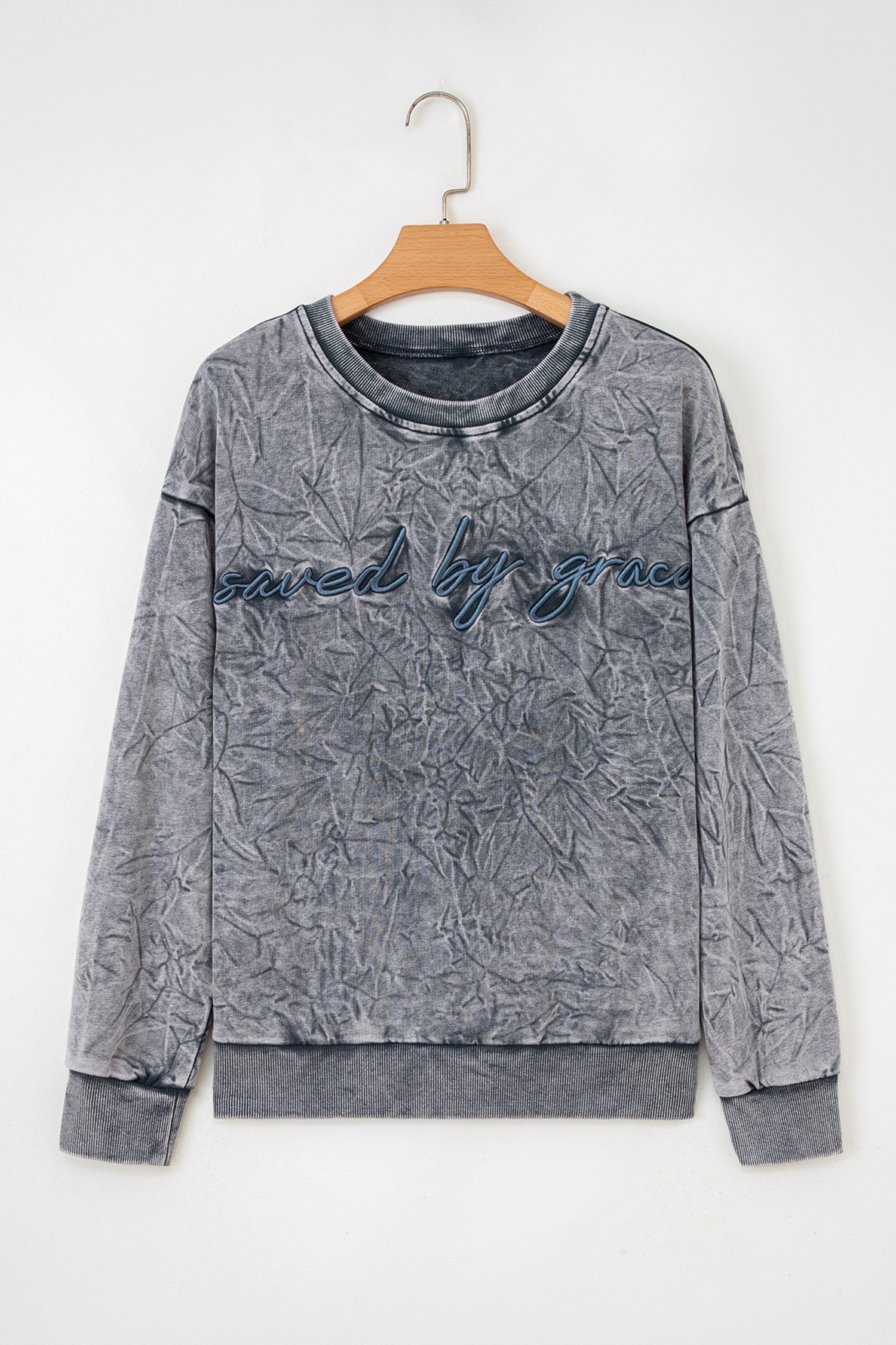 DUNE saved by grace Letter Embroidery Mineral Wash Loose Sweatshirt
