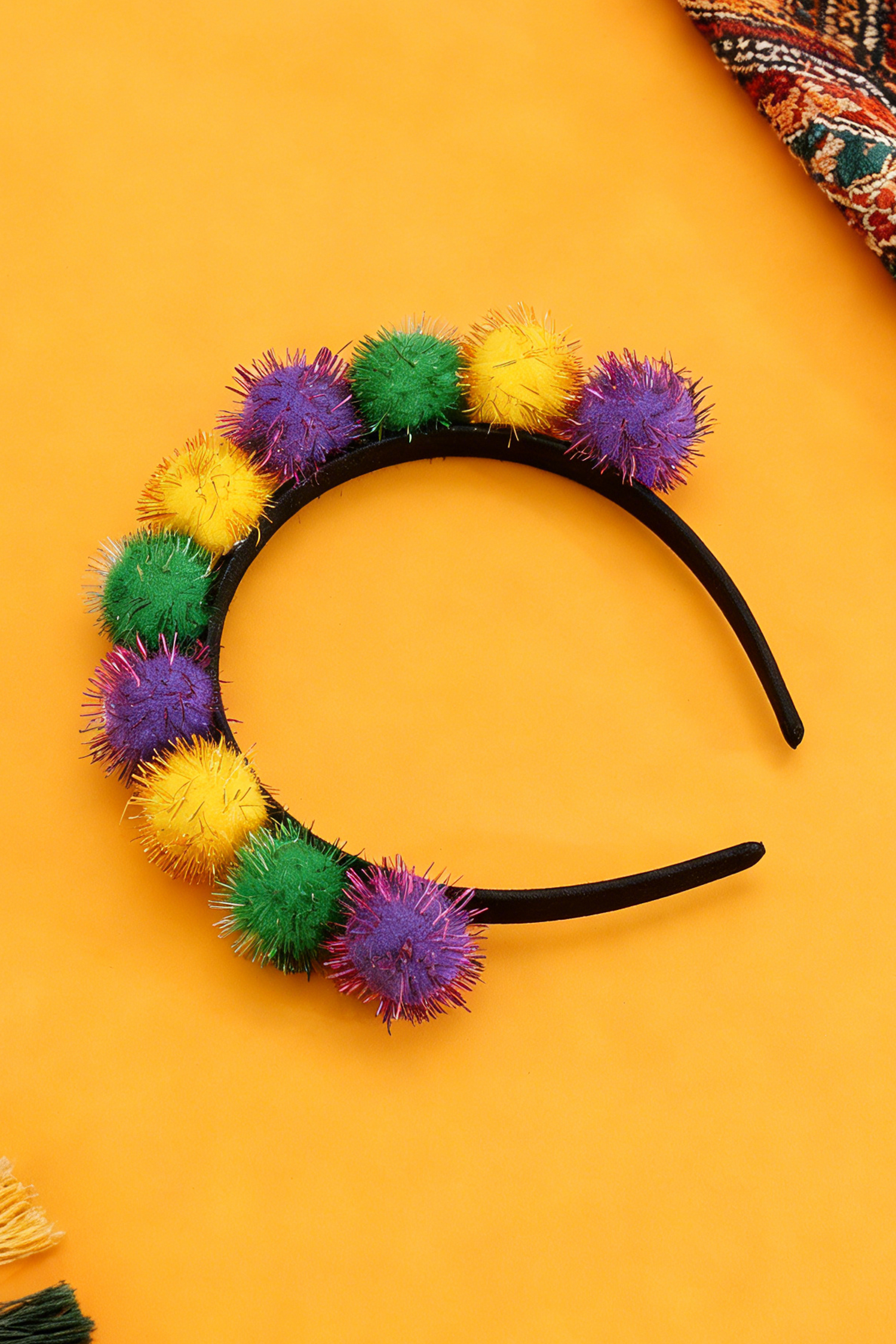 Tillandsia Purple Tinsel Pompom Mardi Gras Plastic Headband