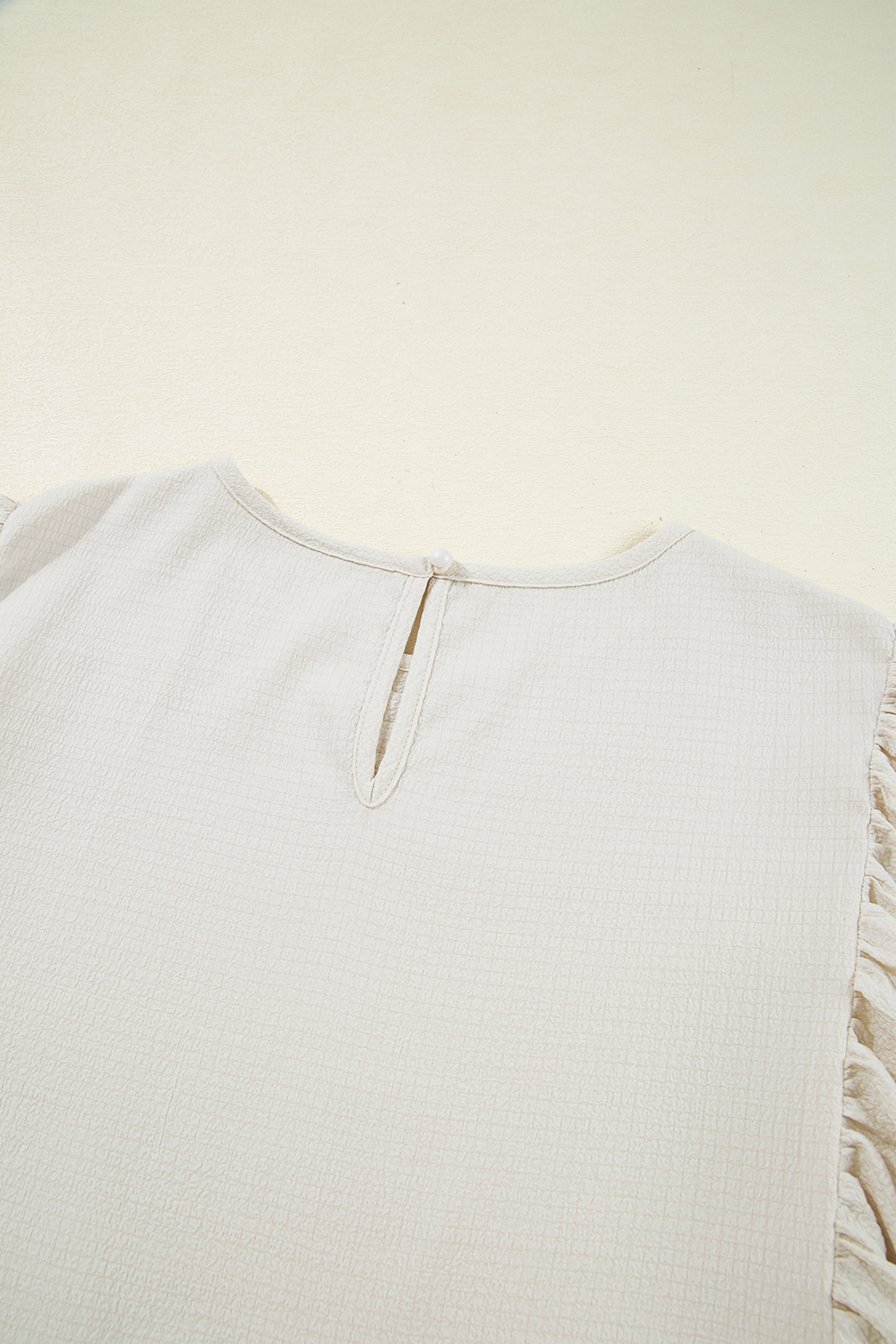 White Textured Ruffled Puff Sleeve Loose Dress