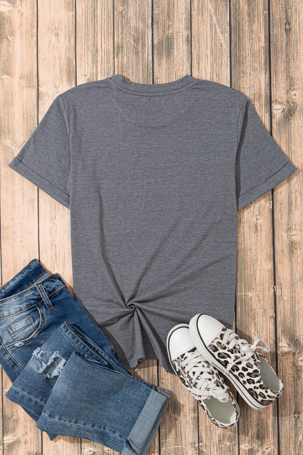 Gray Sequin Bow Baseball Fashion Graphic Tee