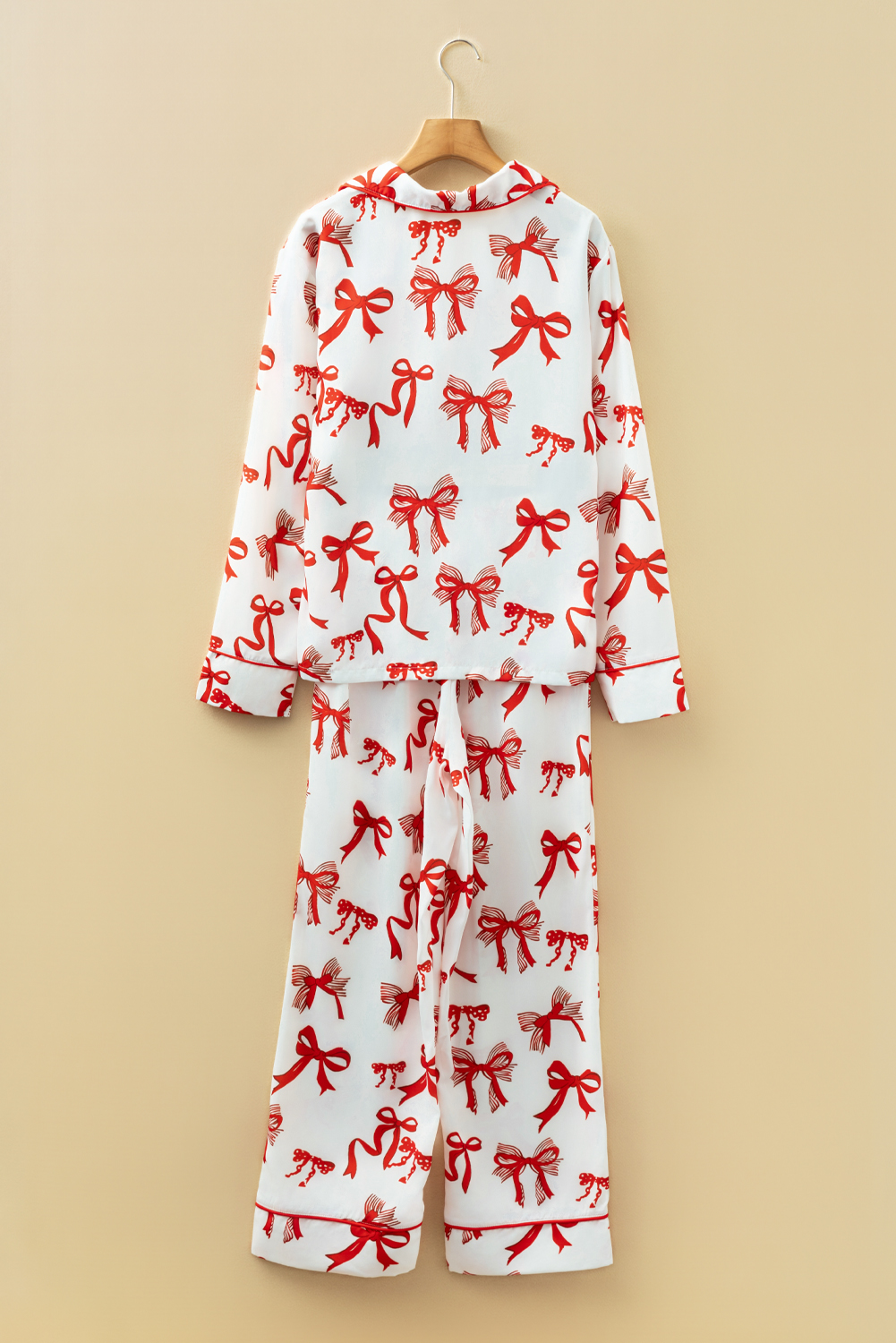 Red Christmas Bow Print Long 2pcs Pajama Set
