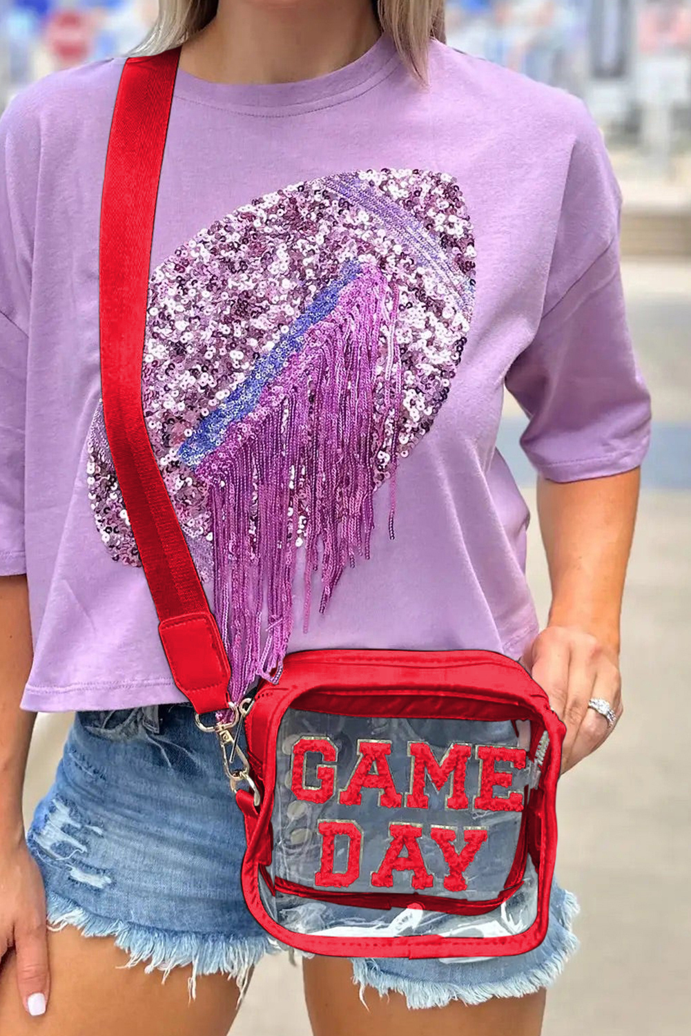 Black GAME DAY Rugby Football Clear Shoulder Bag