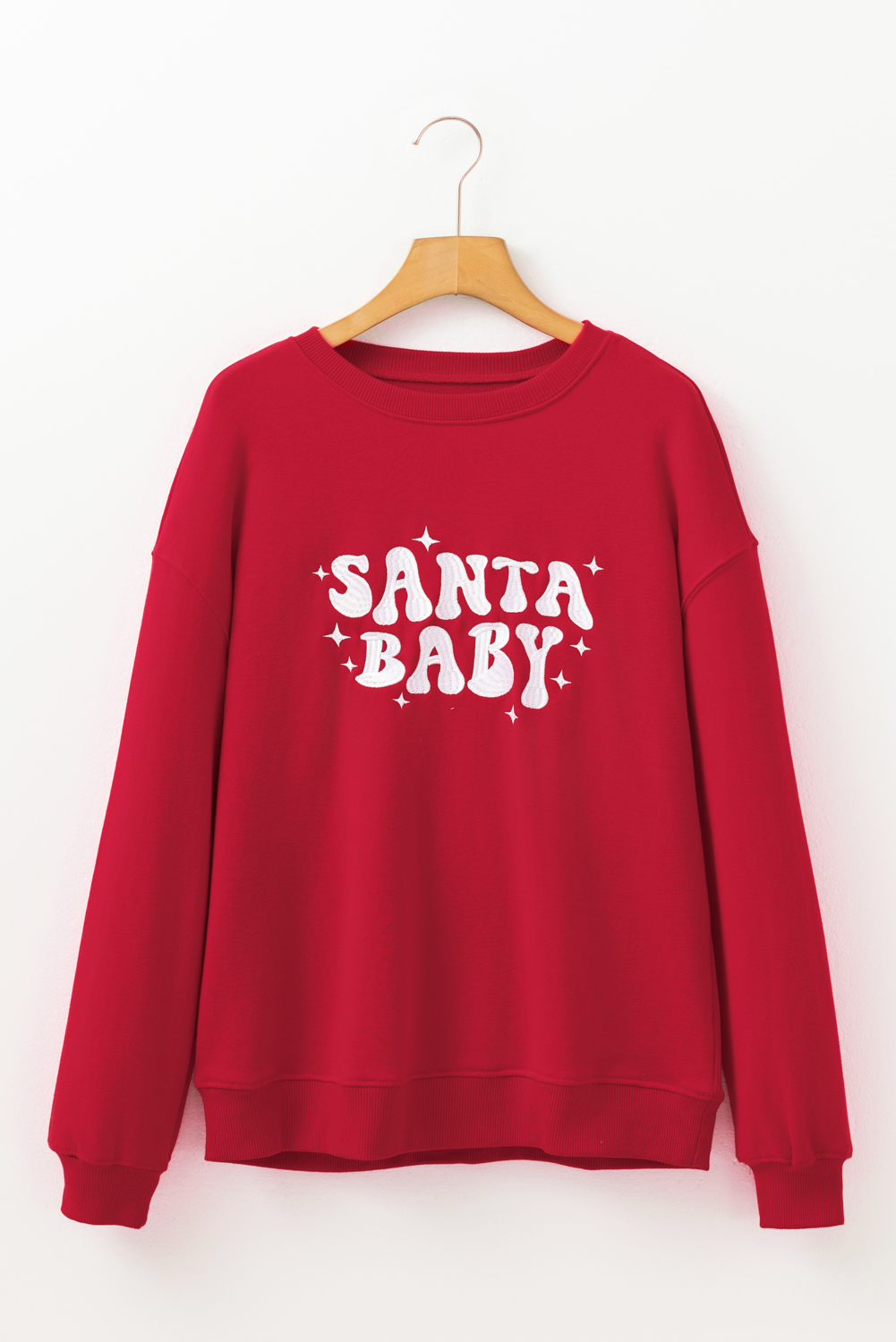 Red SANTA BABY Embroidered Crewneck Christmas Sweatshirt