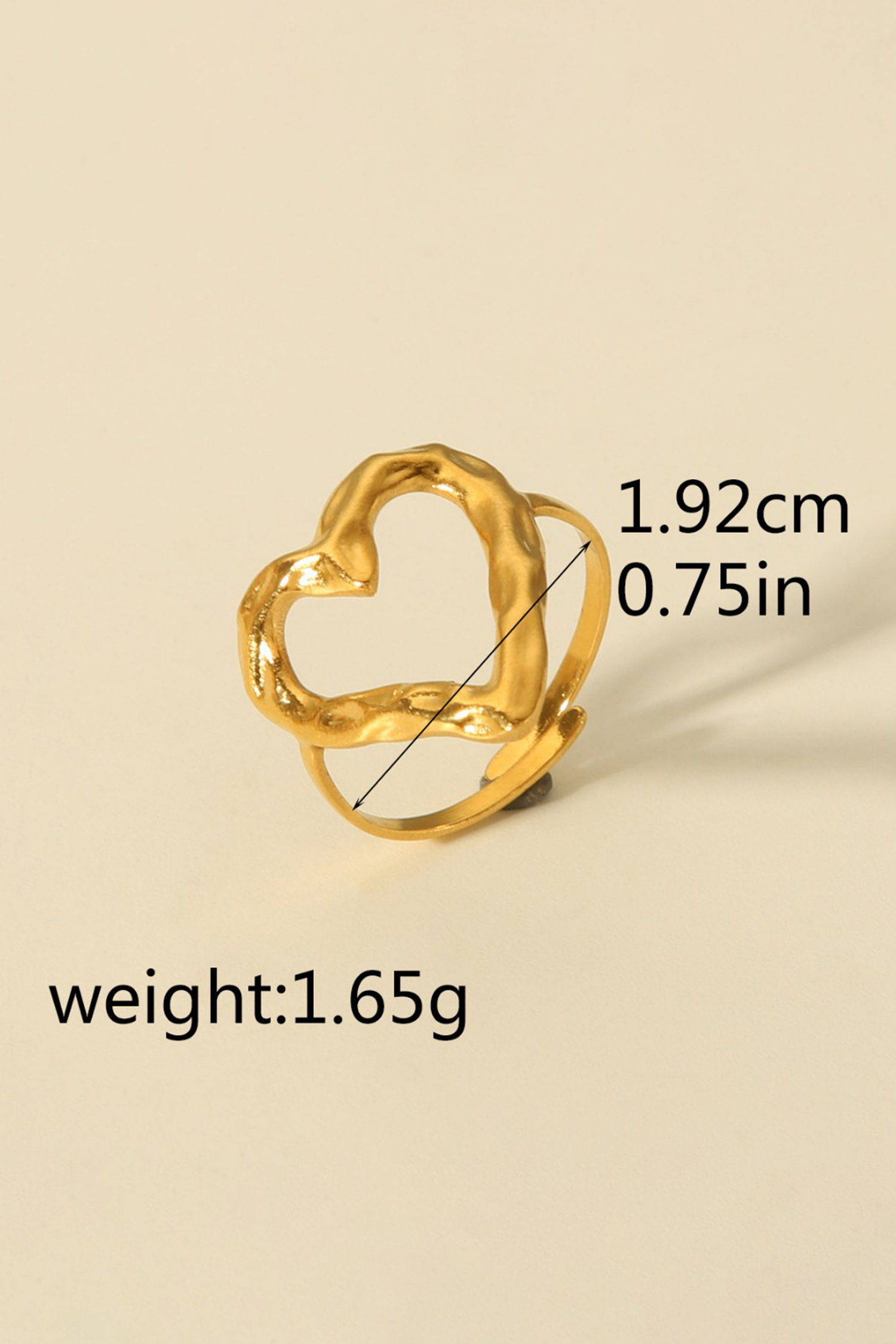 Gold Plated Heart Shaped Adjustable Finger Ring