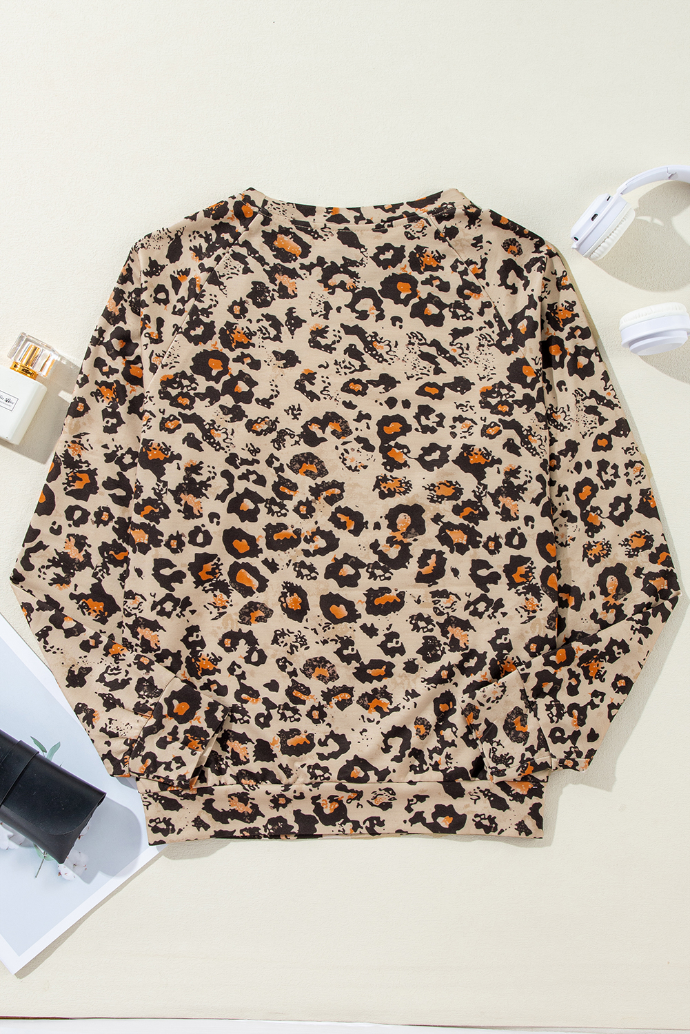 Brown Bleached Halloween Pumpkin Leopard Print Sweatshirt