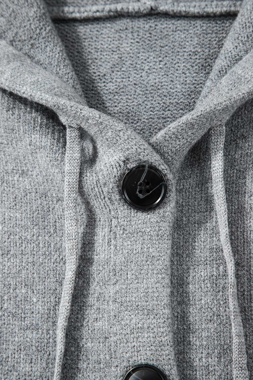 Medium Grey Drawstring Hooded Button Up Drop Shoulder Sweater Cardigan
