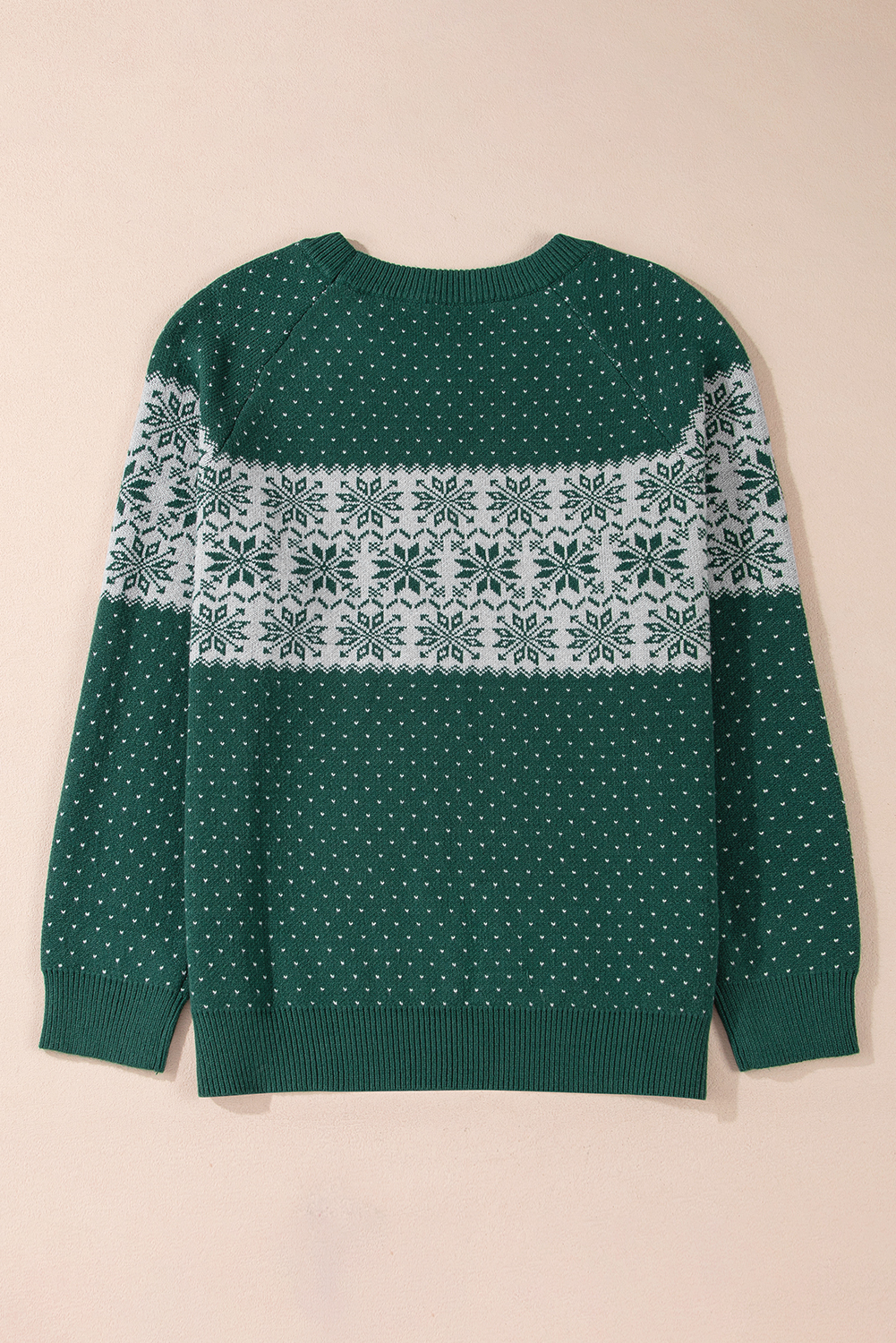 Green Christmas Snowflake Dotted Print Round Neck Sweater