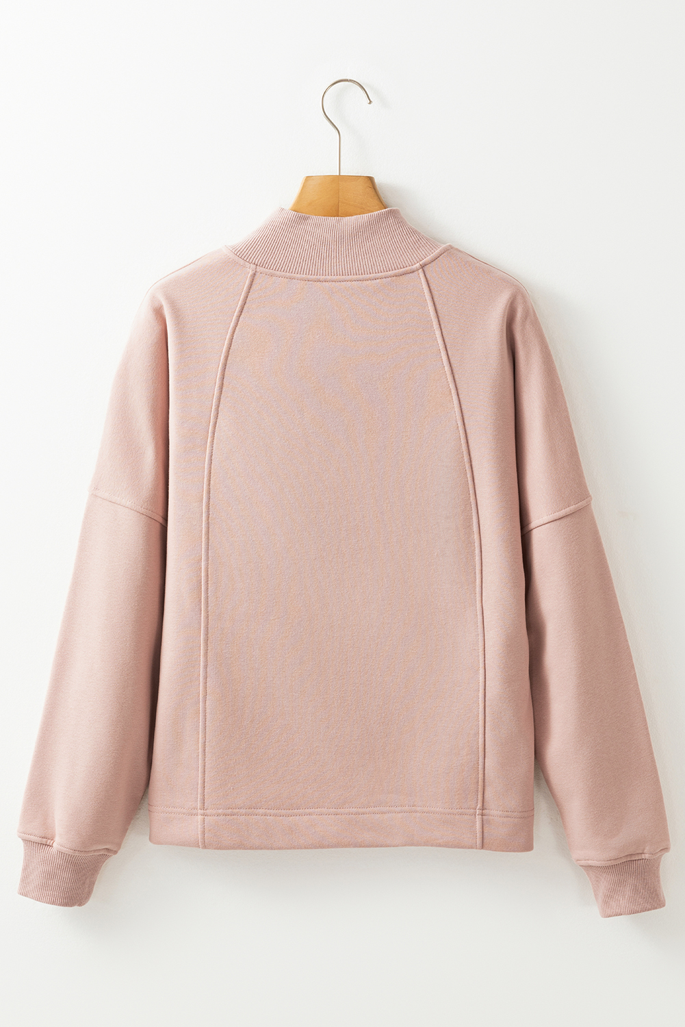 Fushia Zipped Neck Pullover Drop Shoulder Sweatshirt