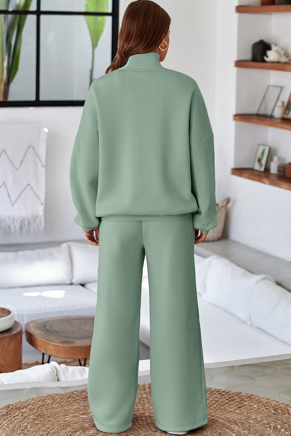 Navy Blue Drop Shoulder Zip Up Jacket Drawstring Pants Active 2pcs Set
