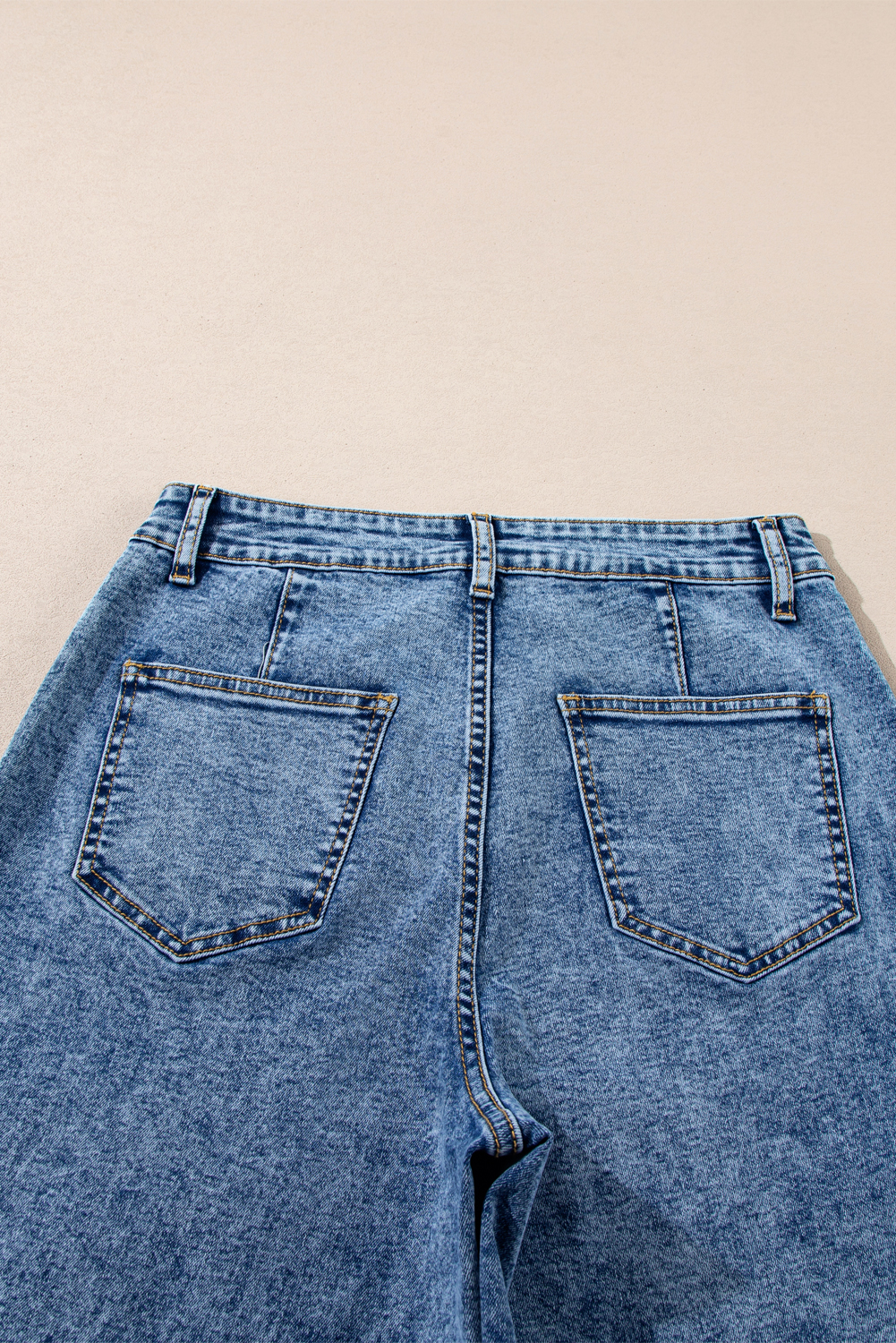 Light Blue Chic Patch Pocket Straight Leg Loose Jeans