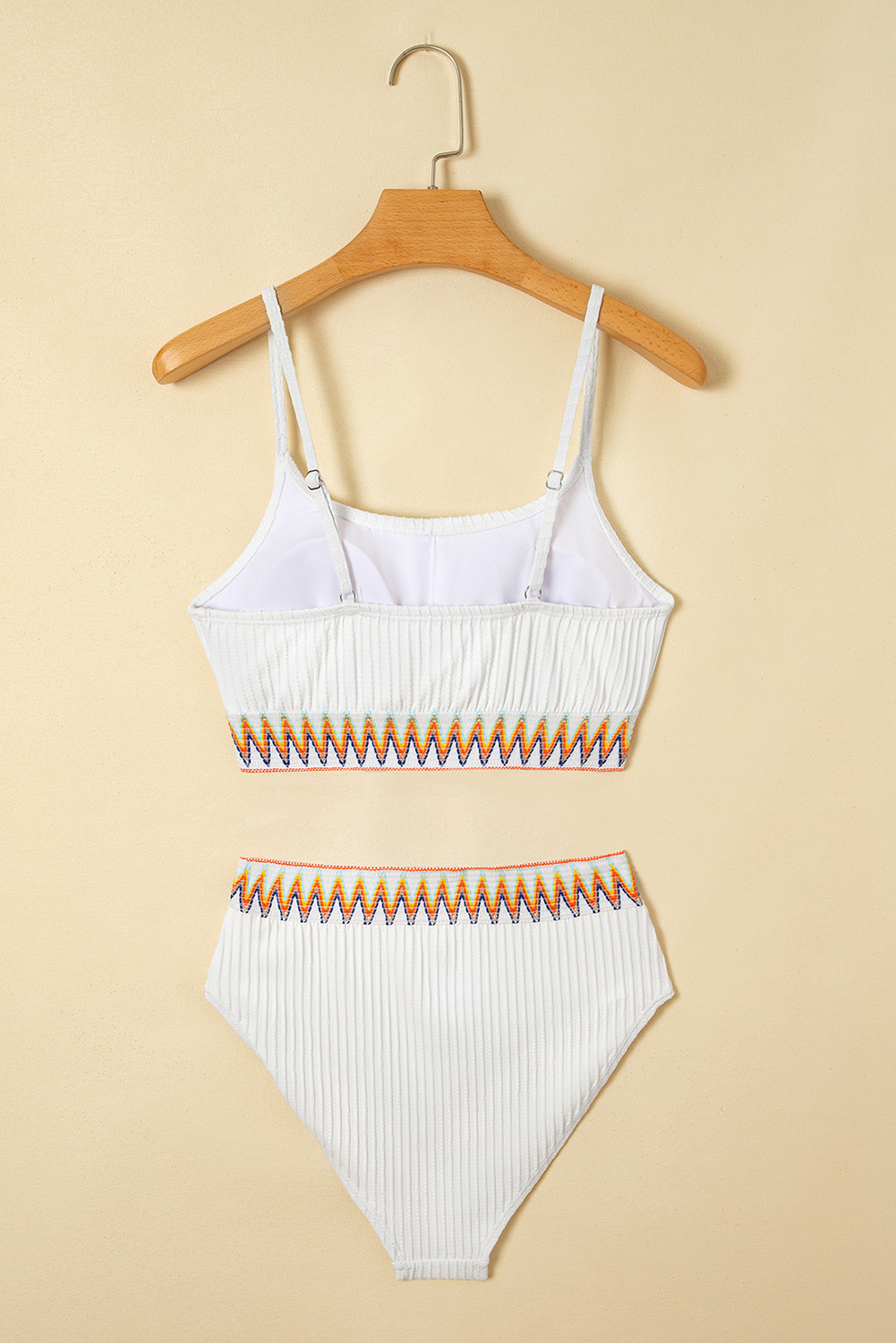White Textured Contrast Banding Bikini High Waist 2pcs Swimsuit