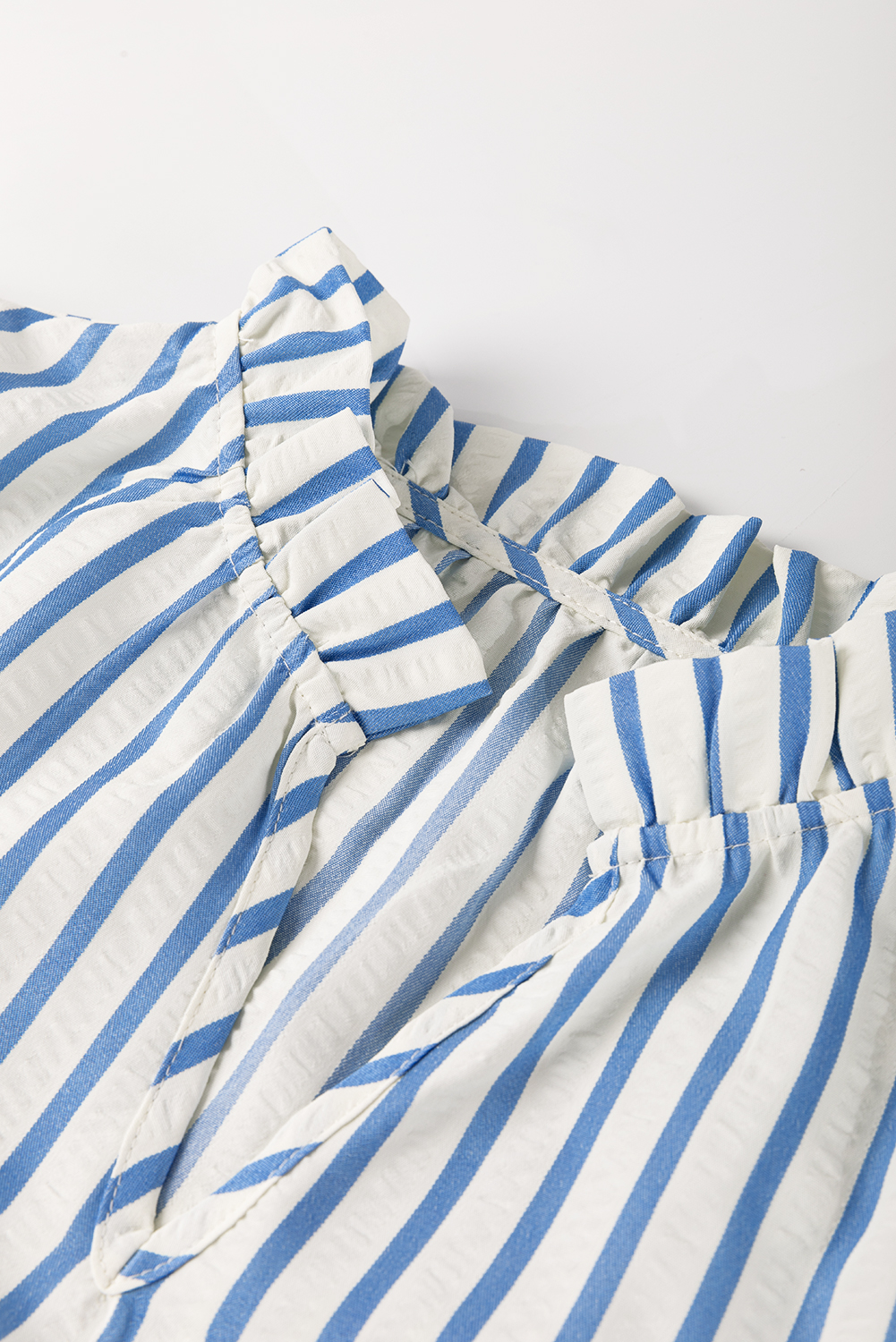 Sky Blue Stripe Knotted Bracelet Sleeve Notched Neck Shift Mini Dress