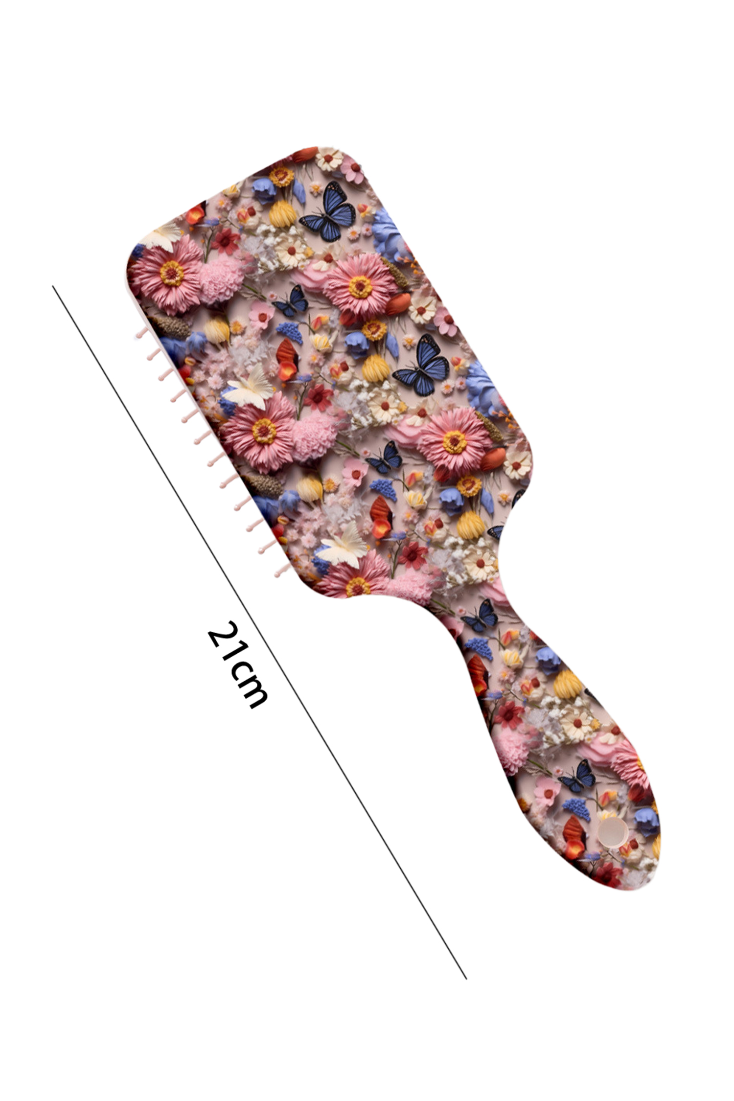 Peach Blossom 3D Flower Butterfly Printed Large Detangle Paddle Hair Brush Comb