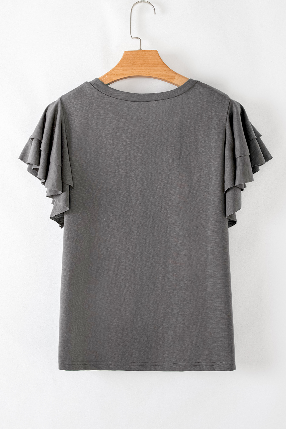 Dark Grey Sequin Turquoise Pattern Ruffle Sleeve Cowgirl Tee