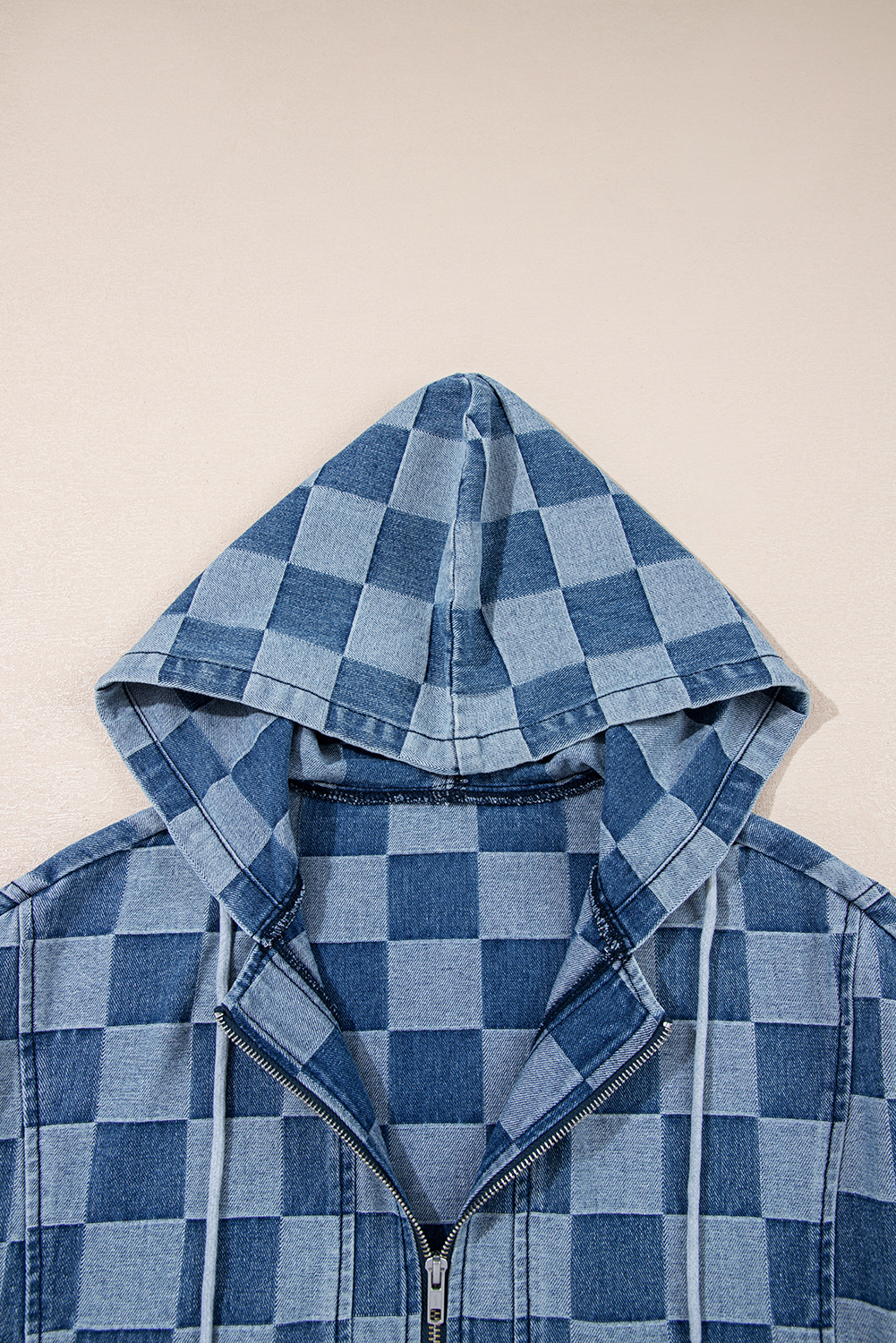 Dark Grey Checkered Denim Wide Leg Jeans