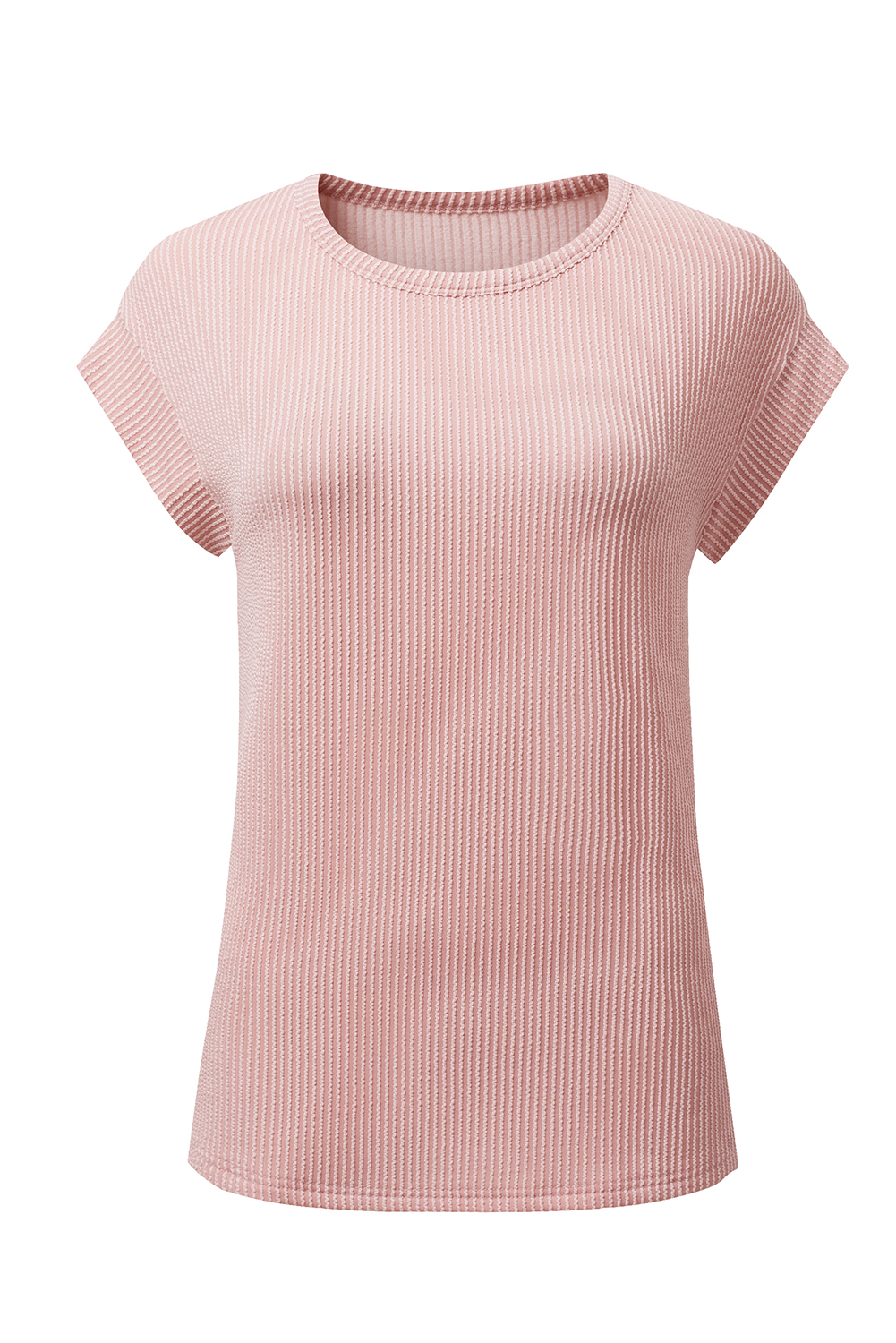Gray Twisted Rib Wide Sleeve Crew Neck T Shirt