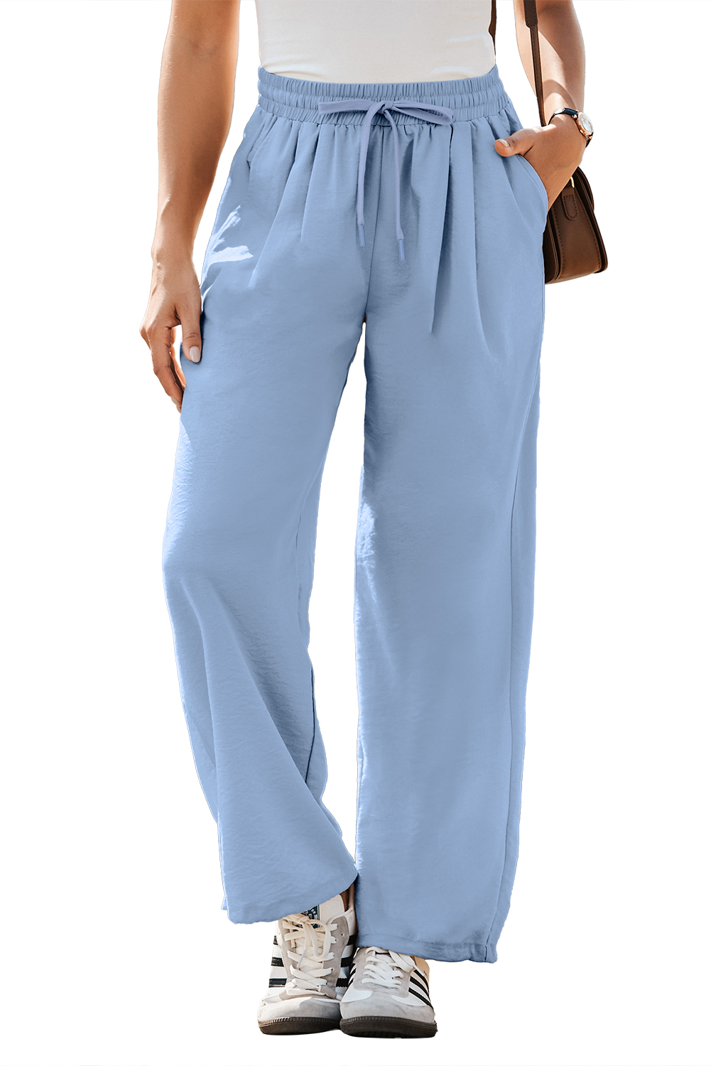 Myosotis Drawstring Elastic Waistband Pleated Loose Pants