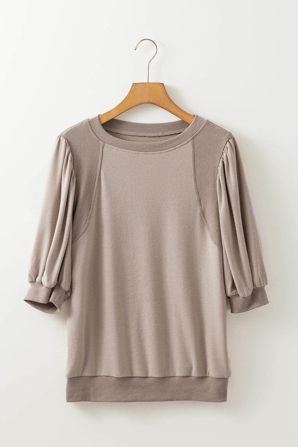 Goat Half Lantern Sleeve Solid Colour Pullover Top