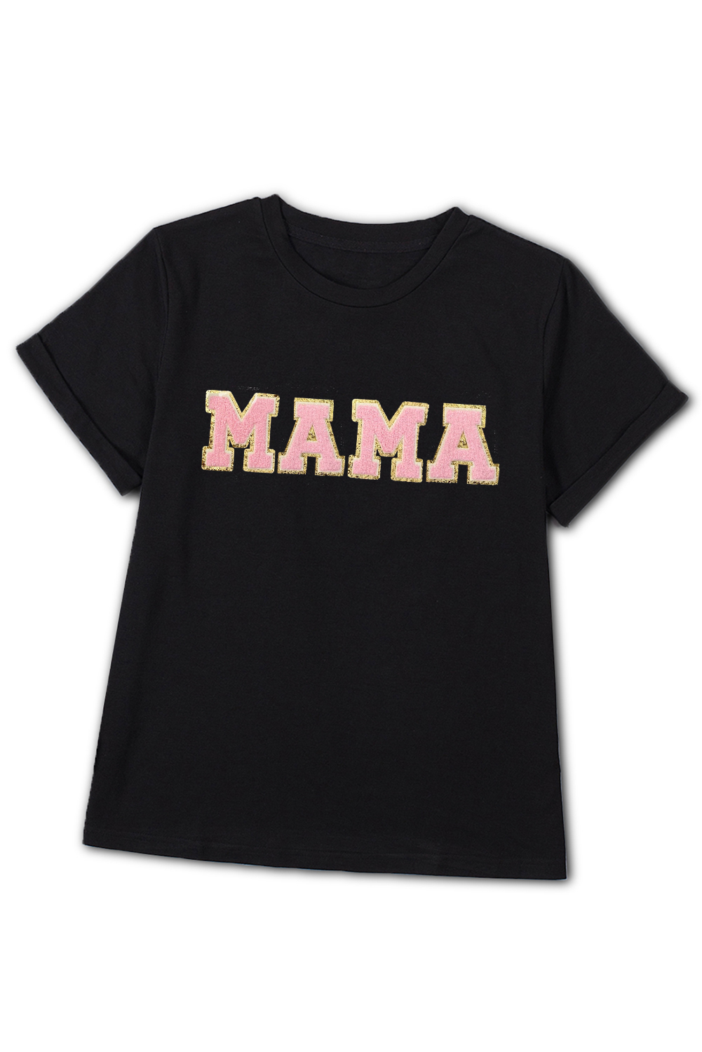 White MAMA Leopard Embroidered Crew Neck Graphic Tee
