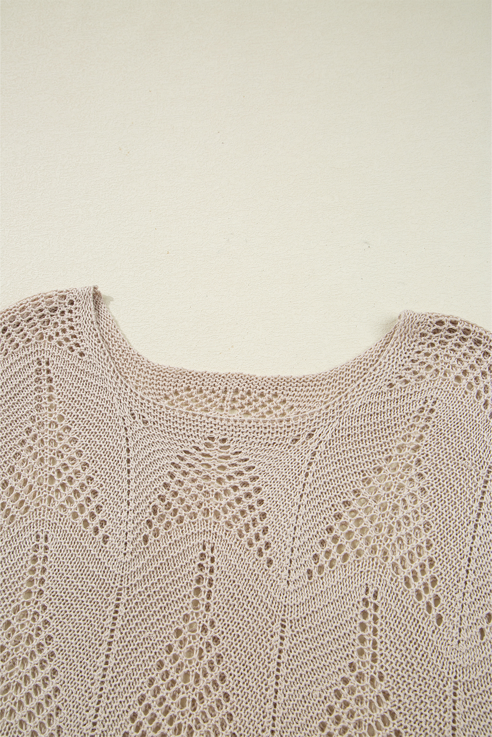 Navy Blue Hollow Out Knit 7/8 Sleeve Casual Sweater