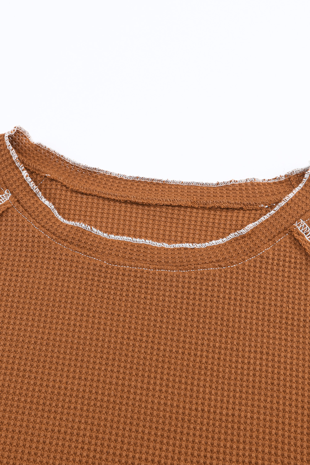 Smoke Gray Textured Round Neck Long Sleeve Top