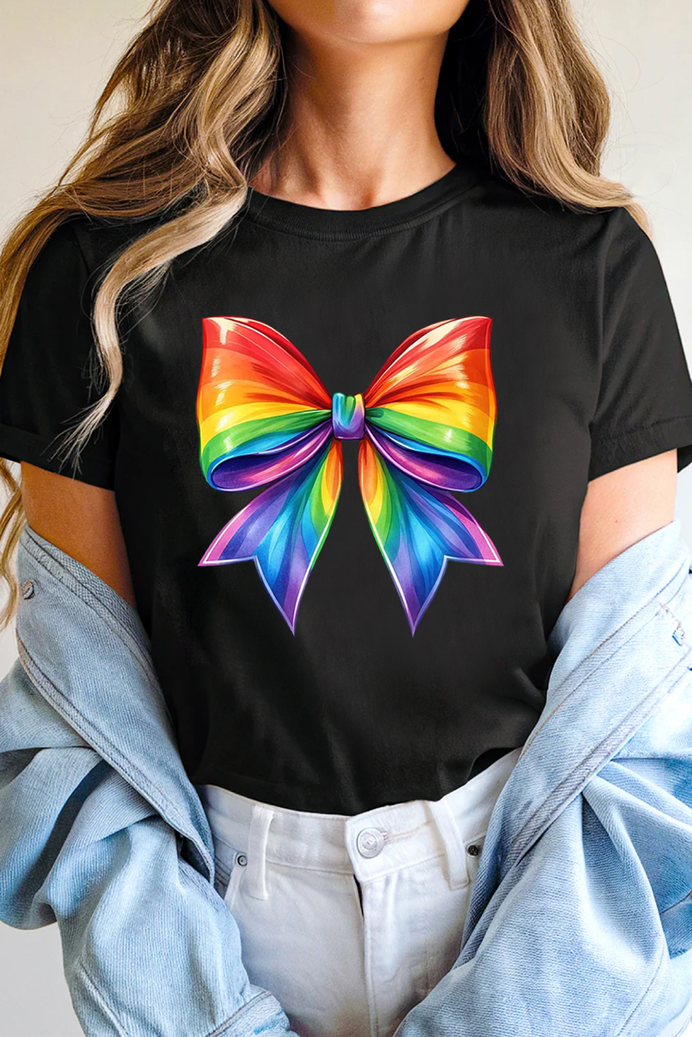 Black Pride Bow Graphic Round Neck T Shirt