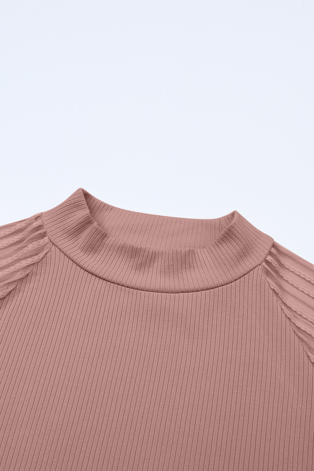 Gray Striped Mesh Long Sleeve Crewneck Ribbed Top