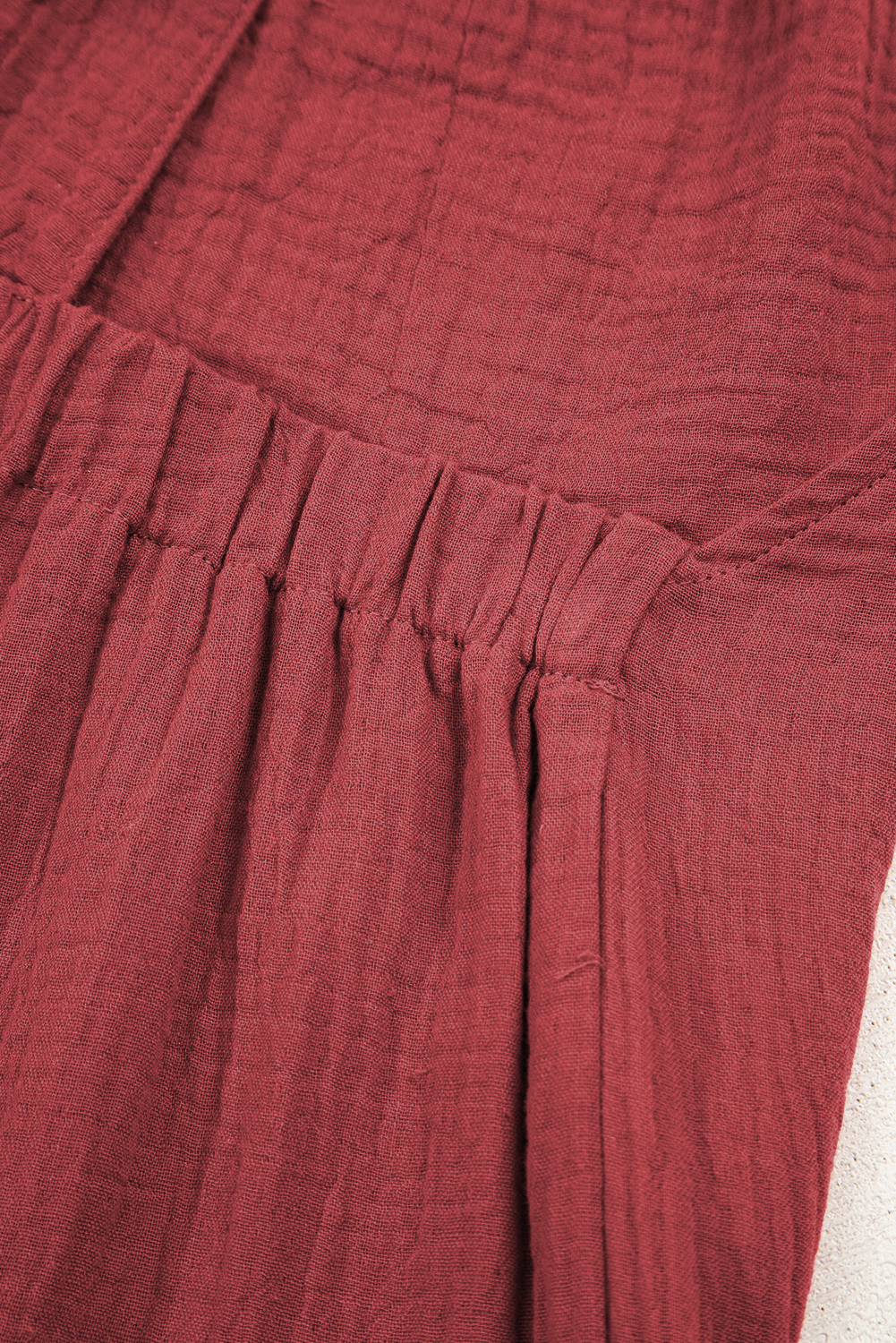 Red Clay Knotted Back Strap Cotton Bib Jumpsuit